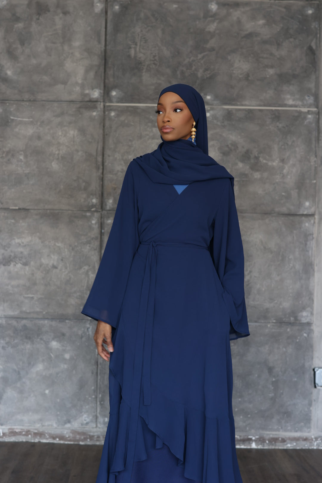 (Navy) Chiffon Wrap Dress