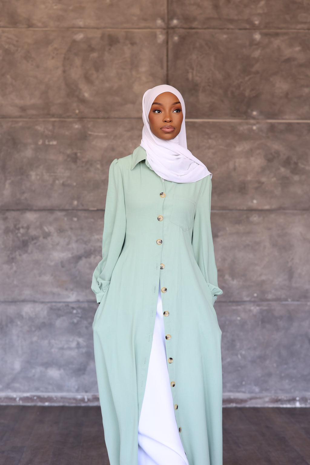 Casual Button Shirt Dress (Mint)