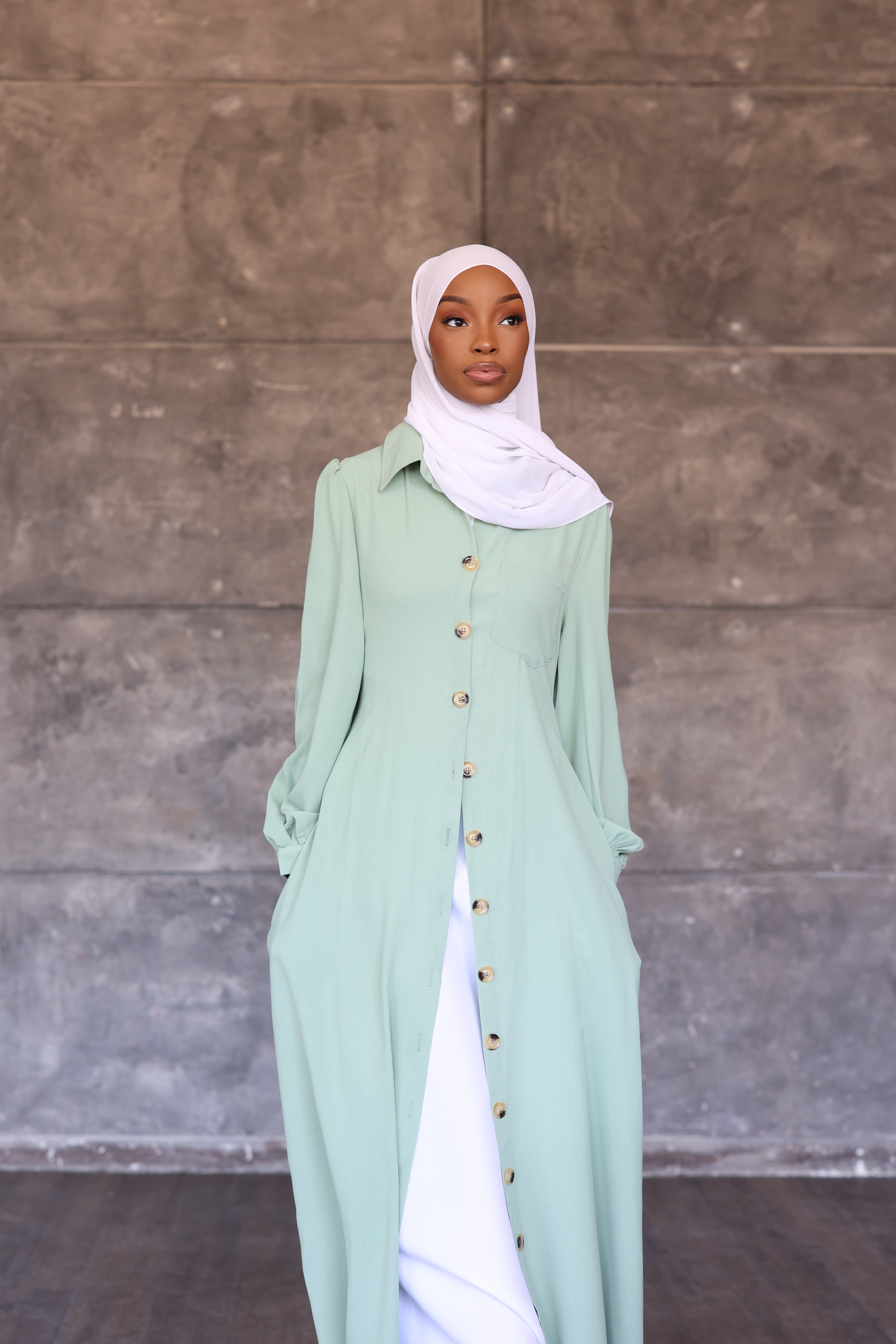 Casual Button Shirt Dress (Mint)