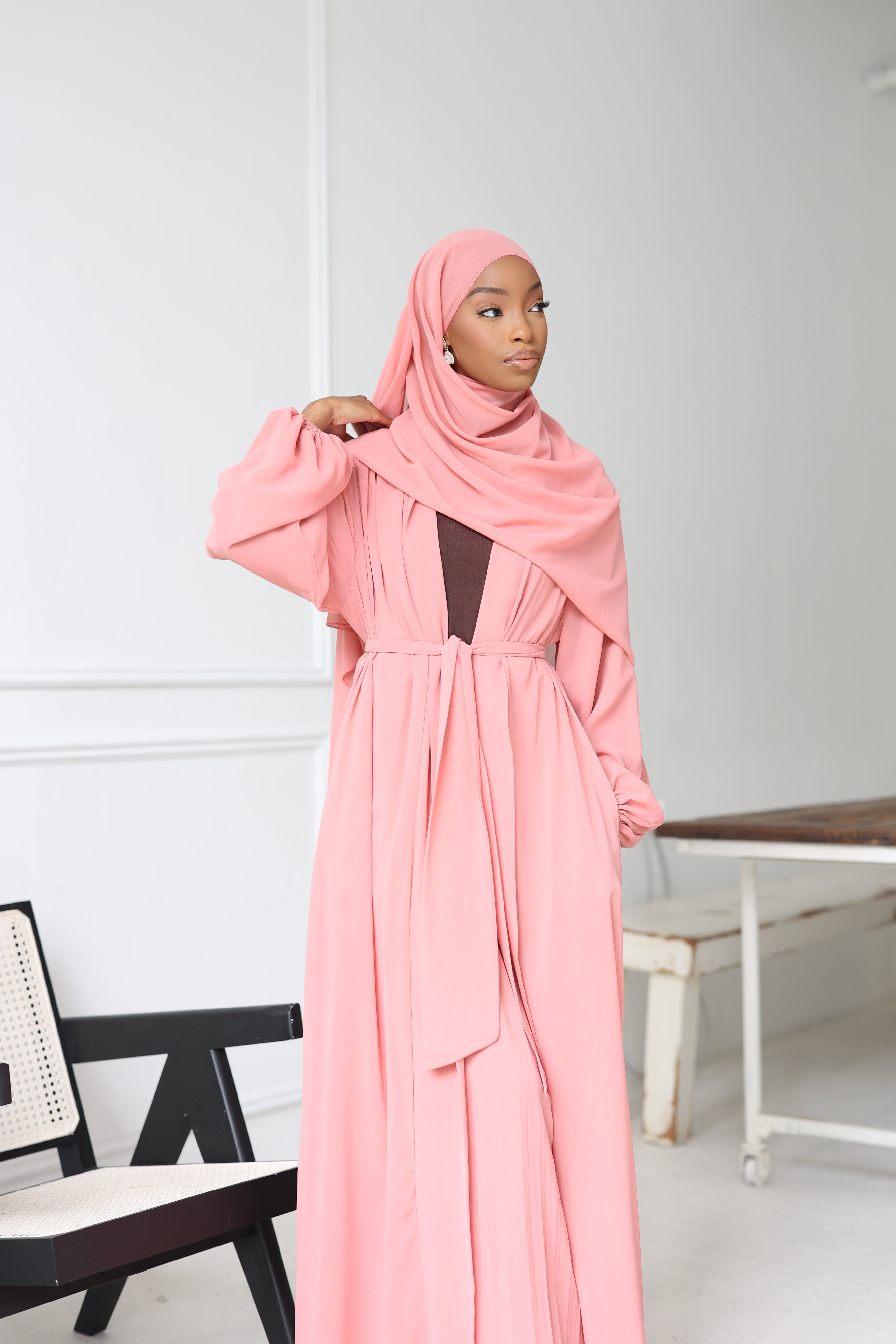 (Peach) Chiffon Abaya