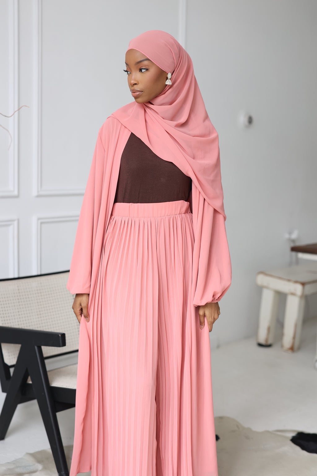 (Peach) Pleated Wide Leg Pants