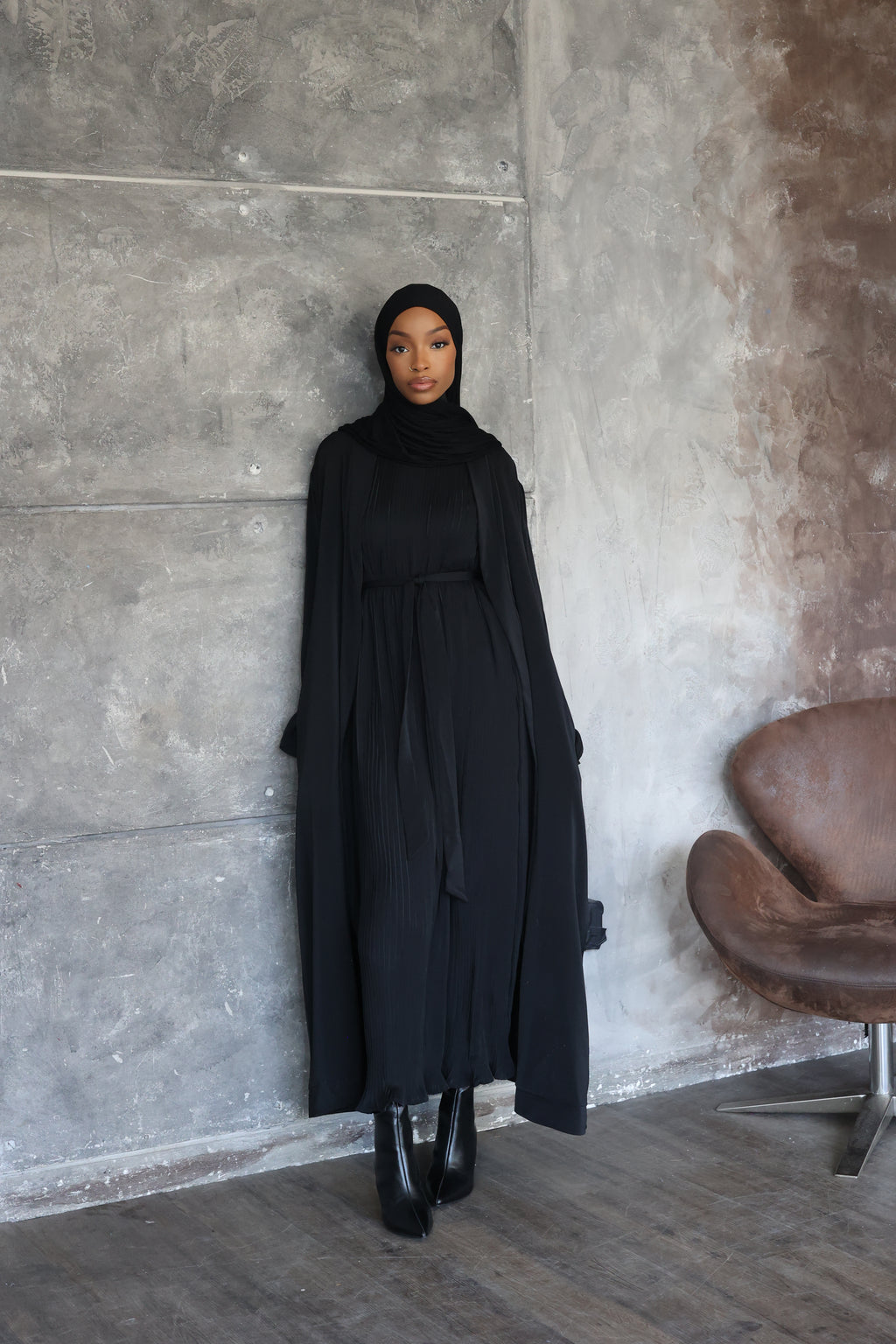 (Black) Abaya Set (with slip dress)