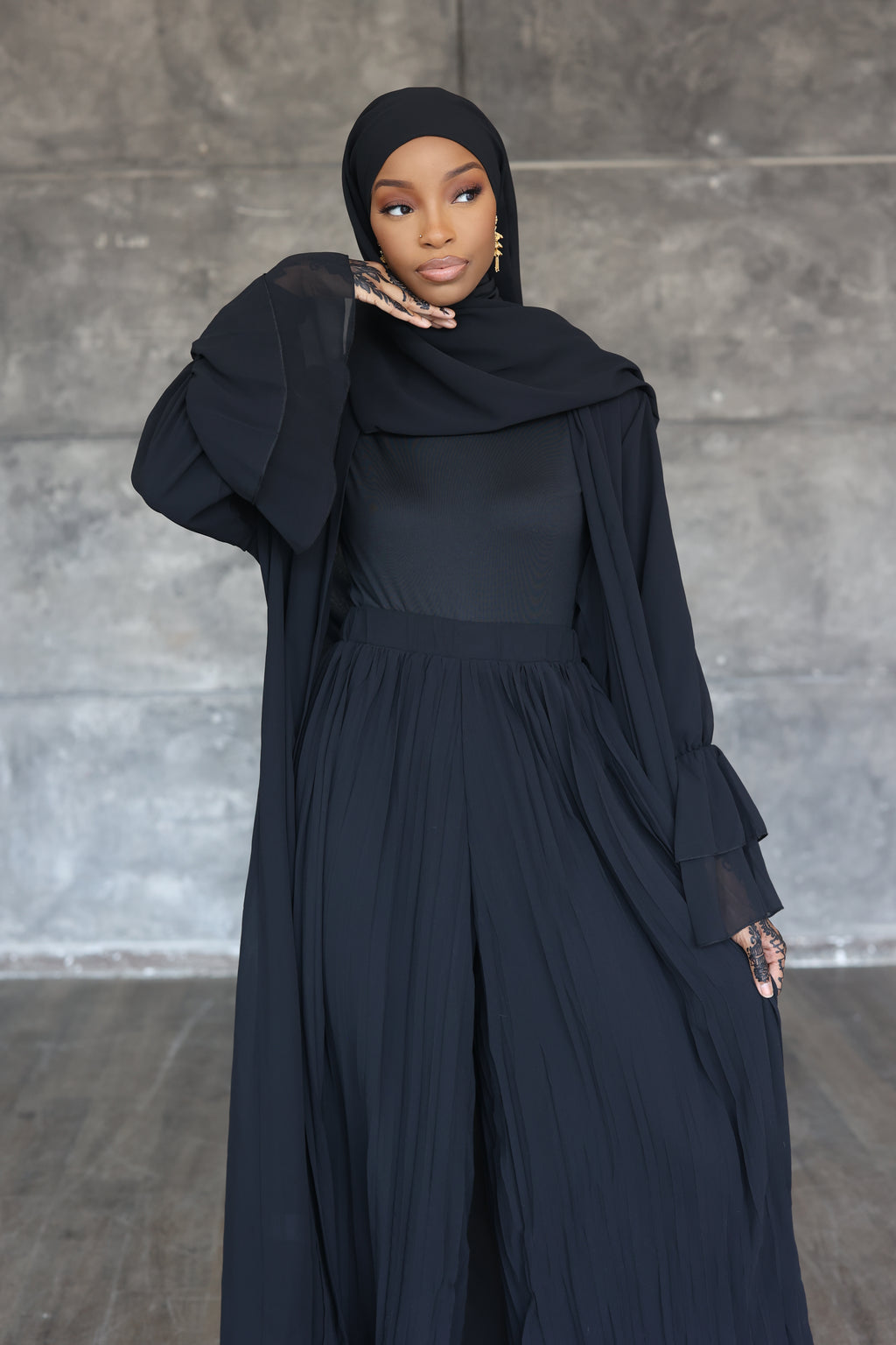 (Black) Pleated Wide Leg Pants