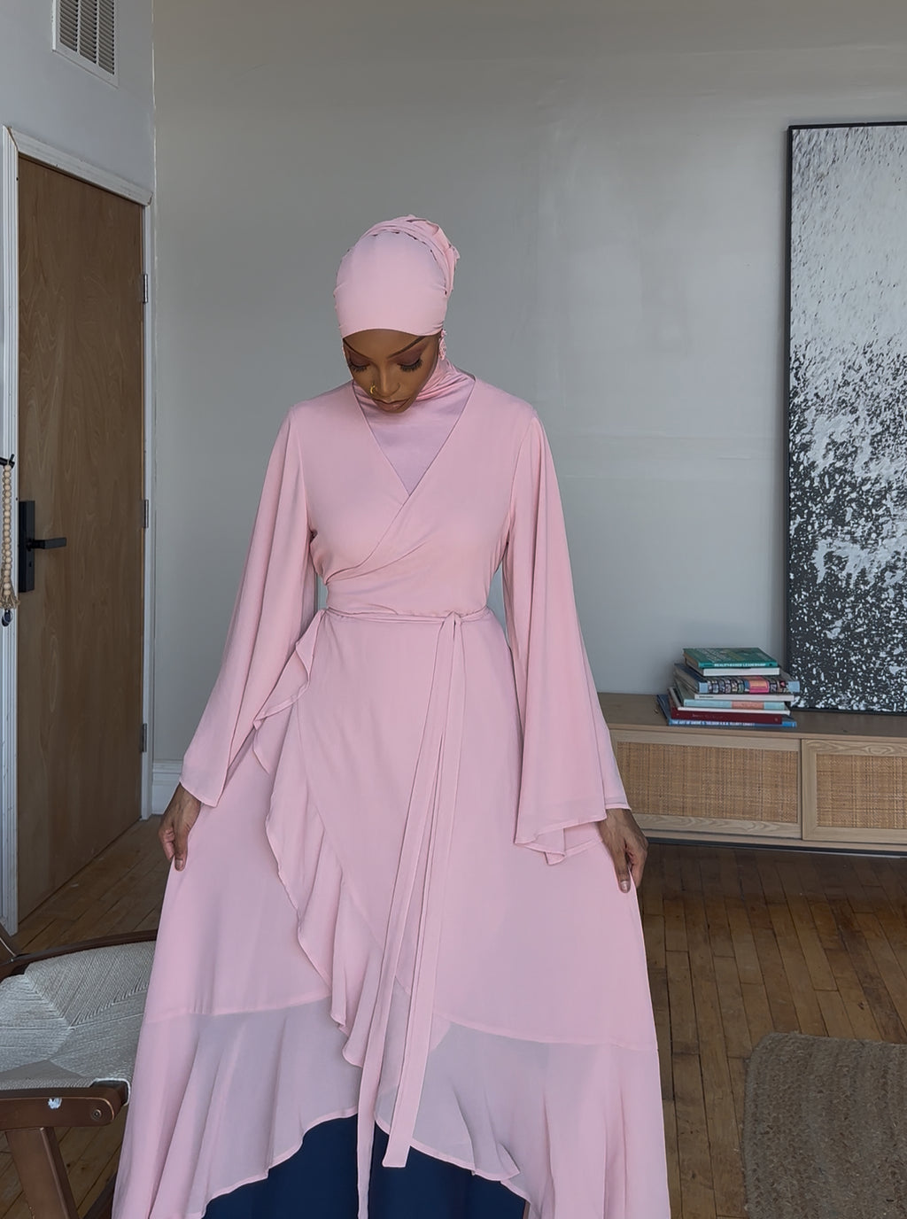 (Pink) Chiffon Wrap Dress