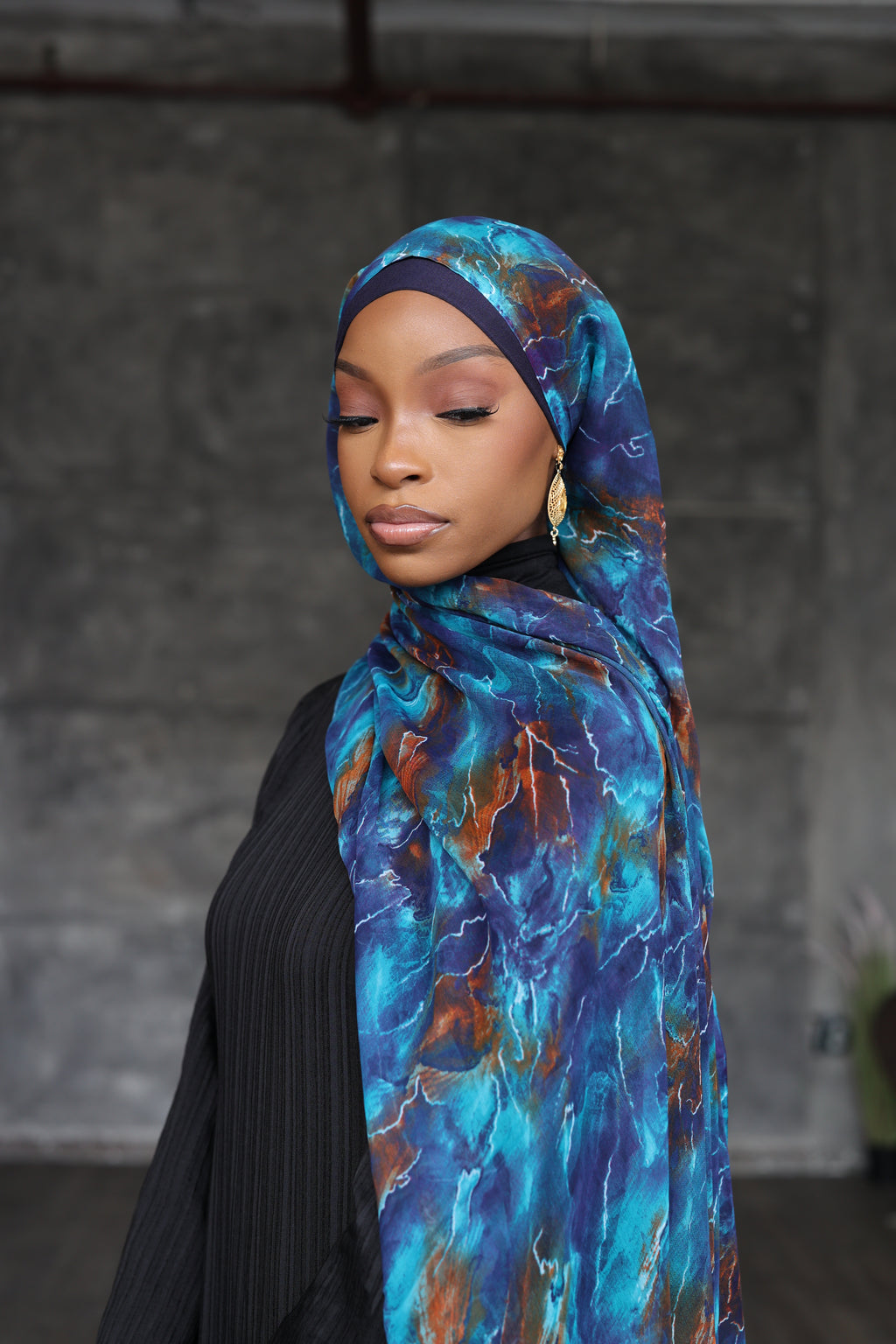 (Blue) YUMNA Hijab (Chiffon)