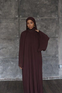 (Dark Brown) High Neck Pleated Dress
