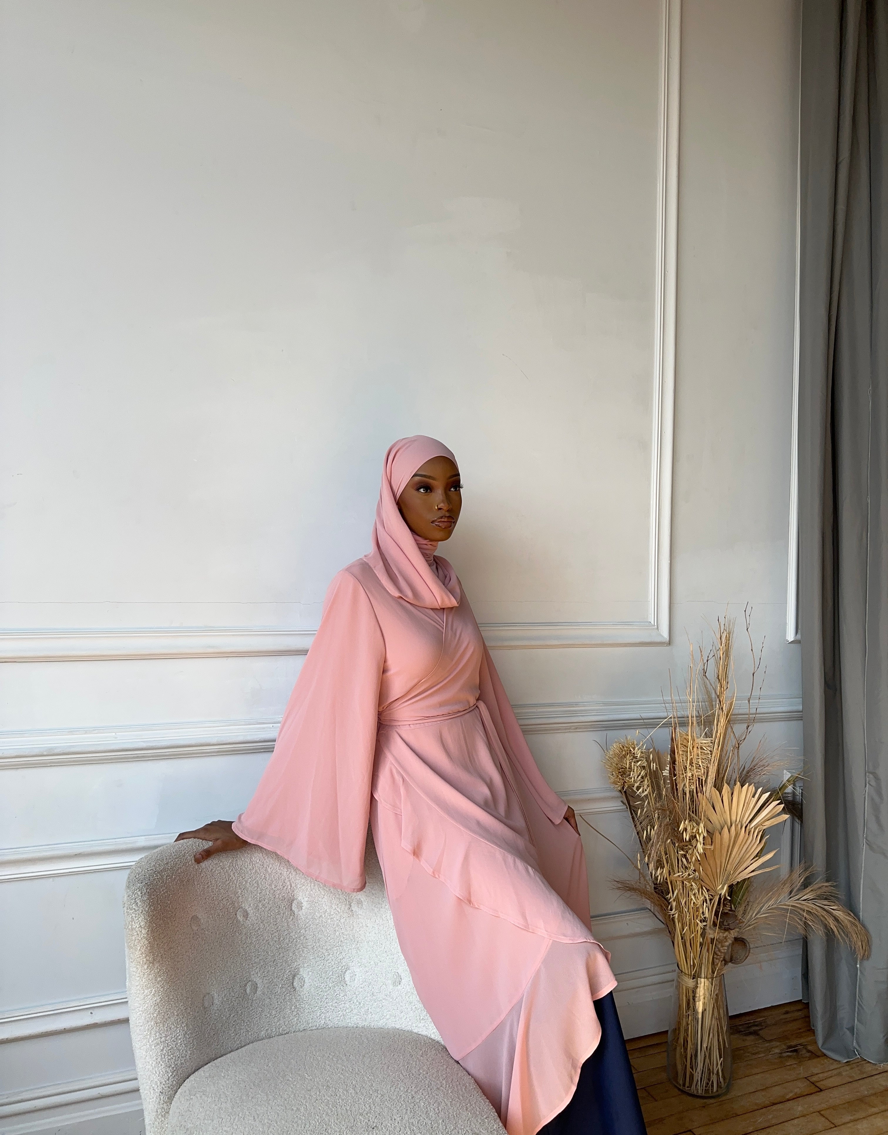 (Pink) Chiffon Wrap Dress