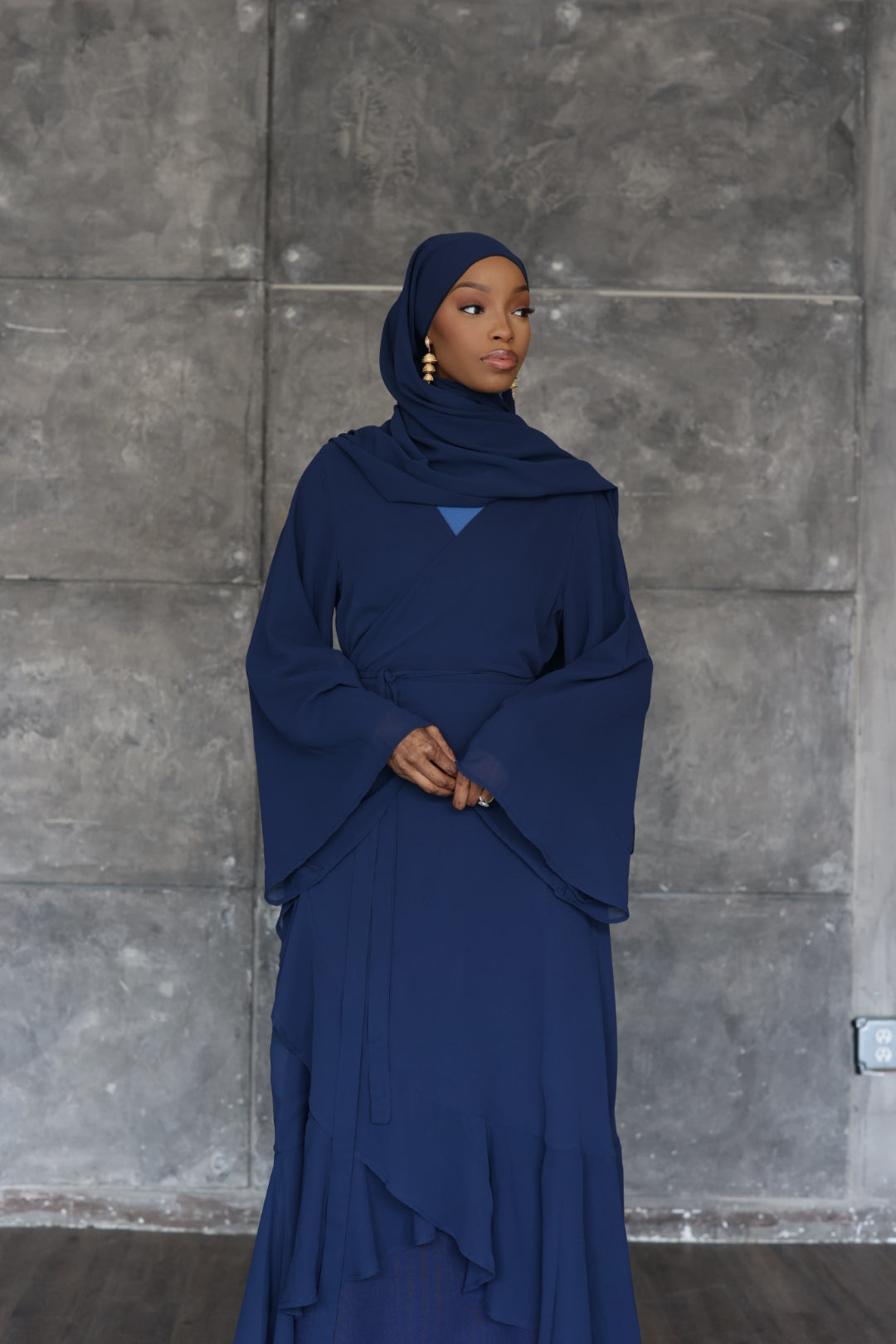 (Navy) Chiffon Wrap Dress