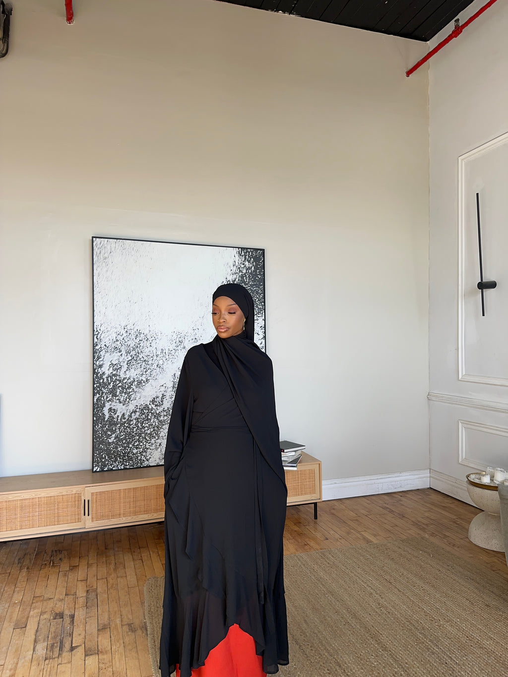 (Black) Chiffon Wrap Dress