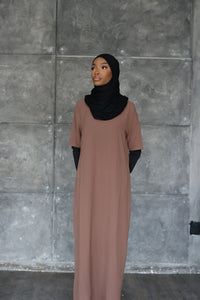 Short Sleeve Slip Dress (Brown)