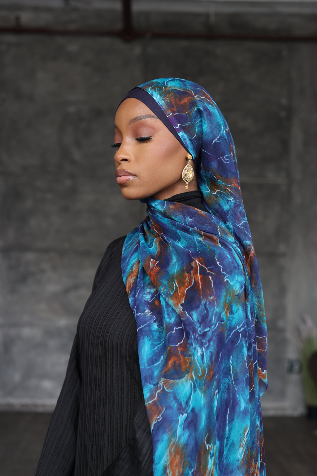 (Blue) YUMNA Hijab (Chiffon)