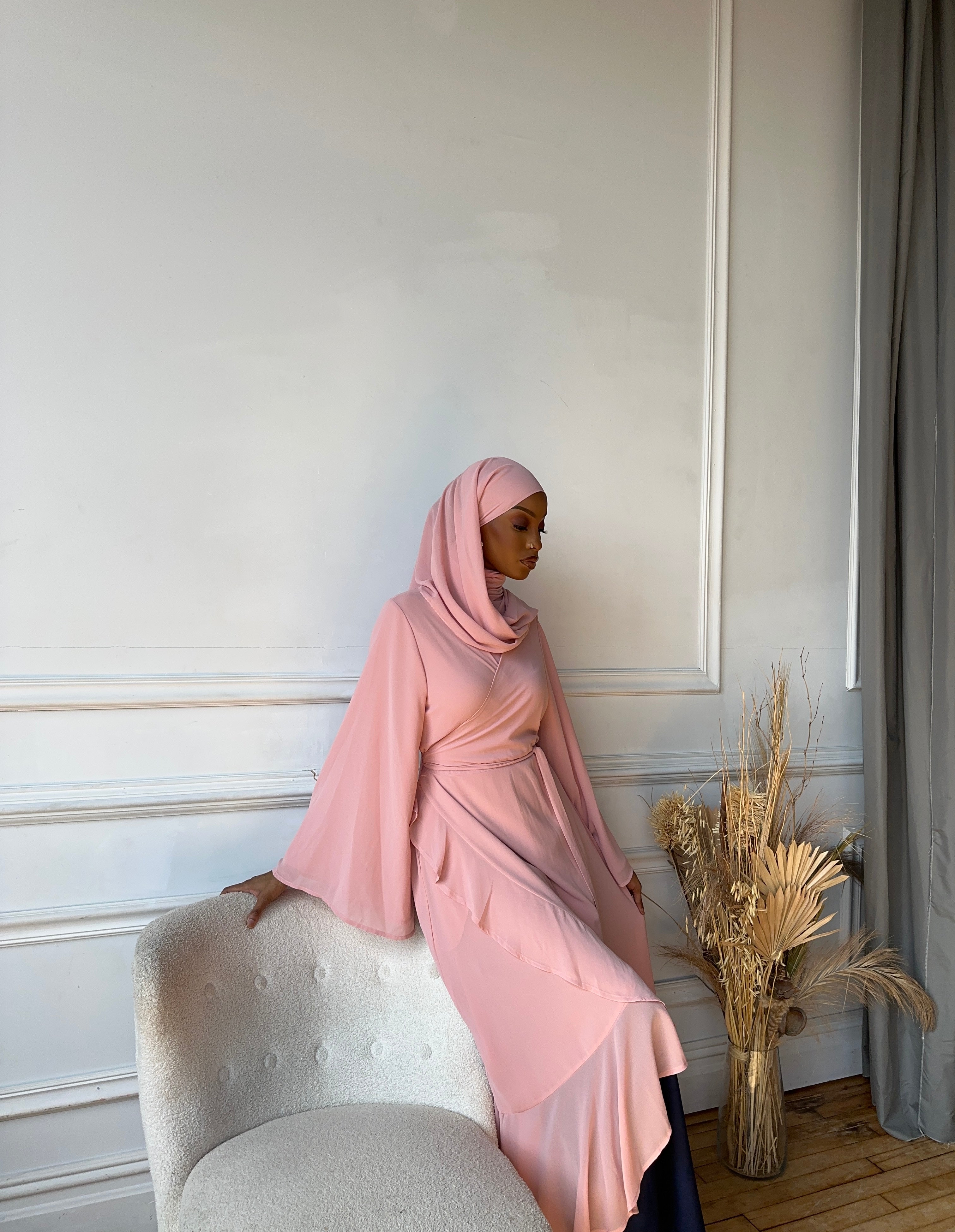 (Pink) Chiffon Wrap Dress