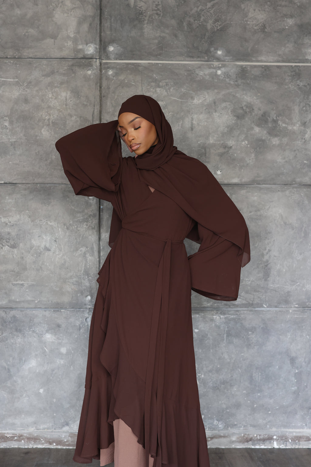 (Coffee) Chiffon Wrap Dress