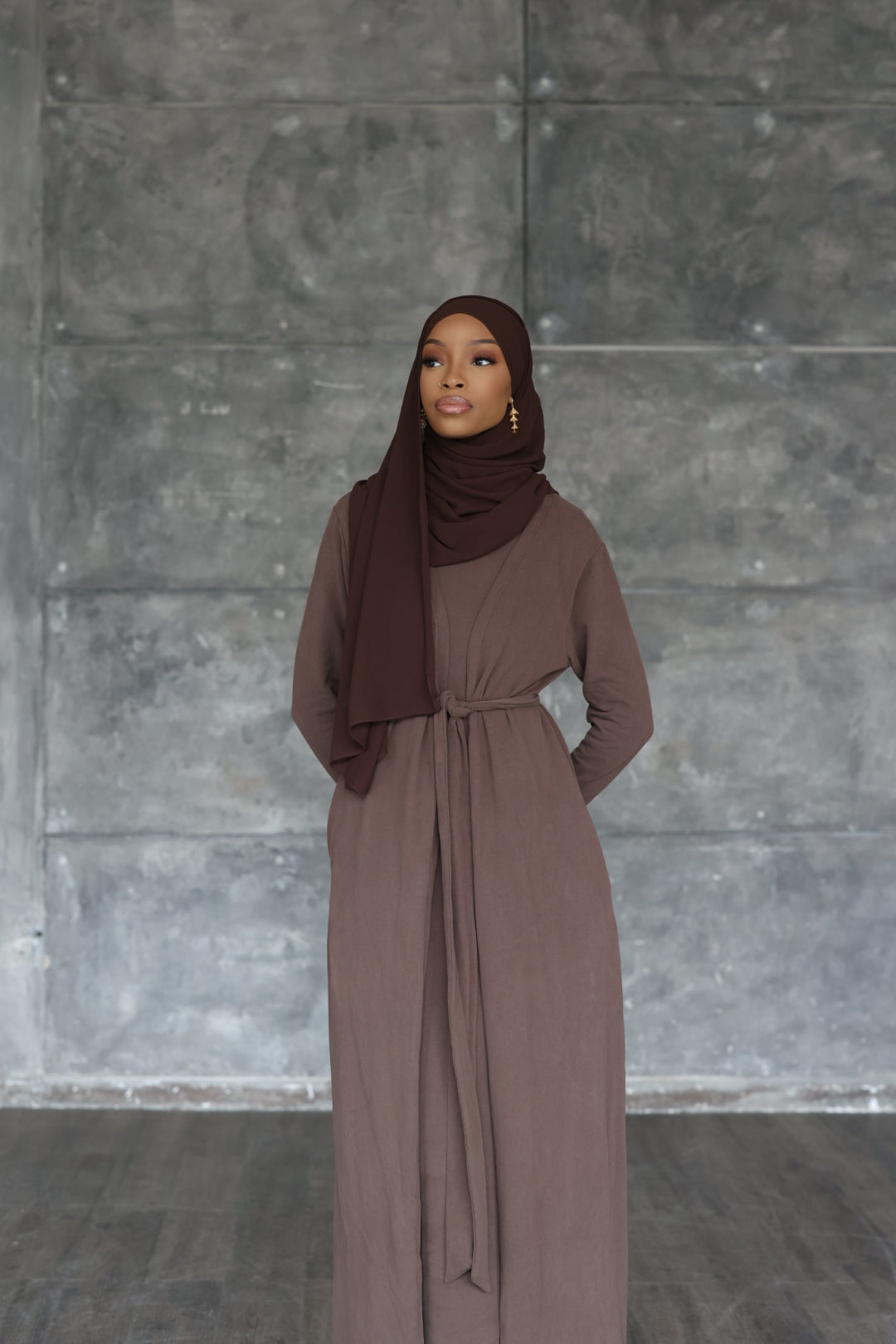 Brown Cozy Cotton Set (with slip dress)