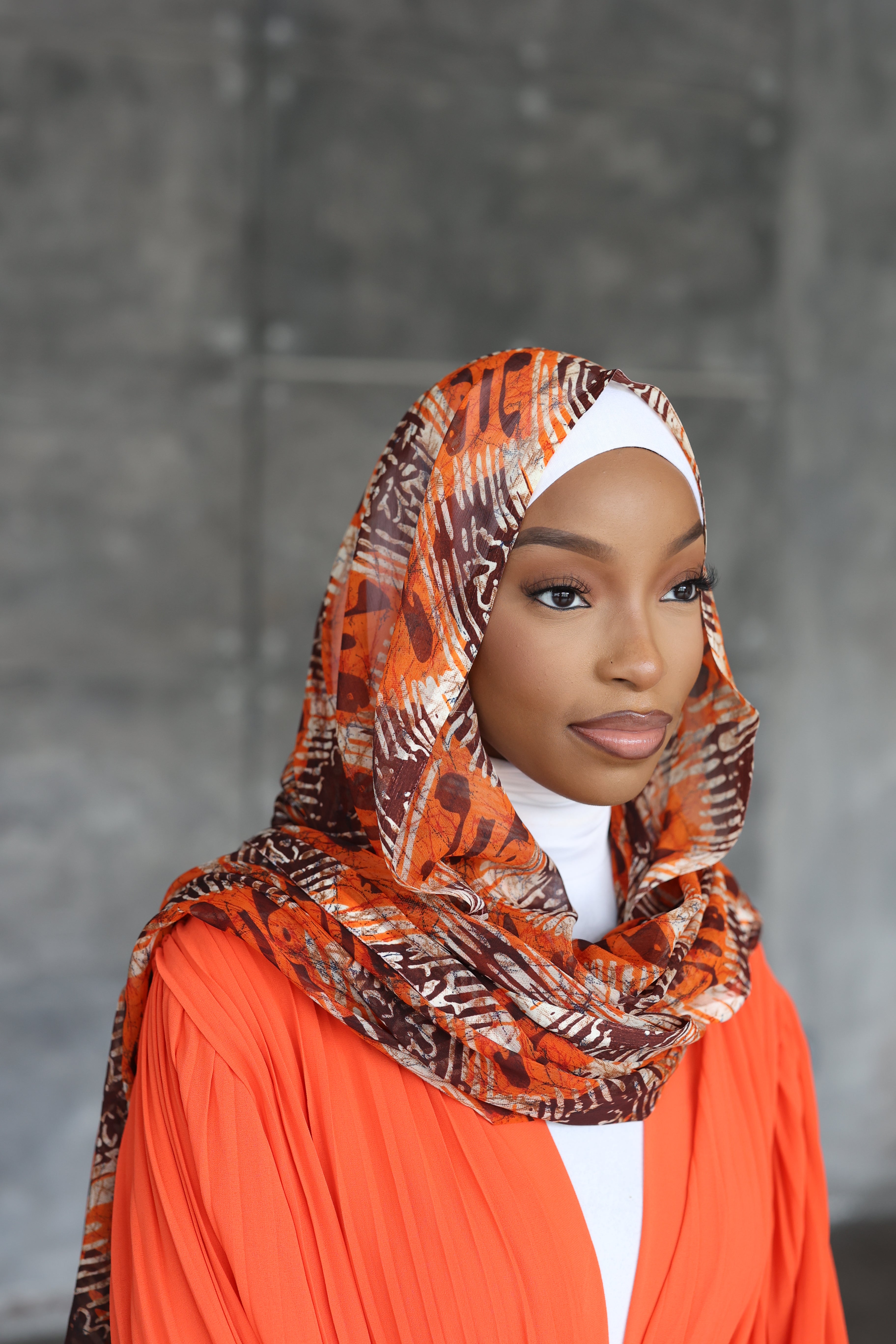 (Orange) MAYINA Hijab (Chiffon)