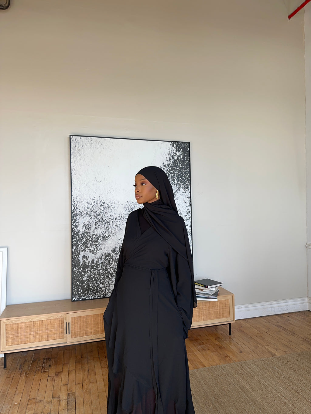 (Black) Chiffon Wrap Dress