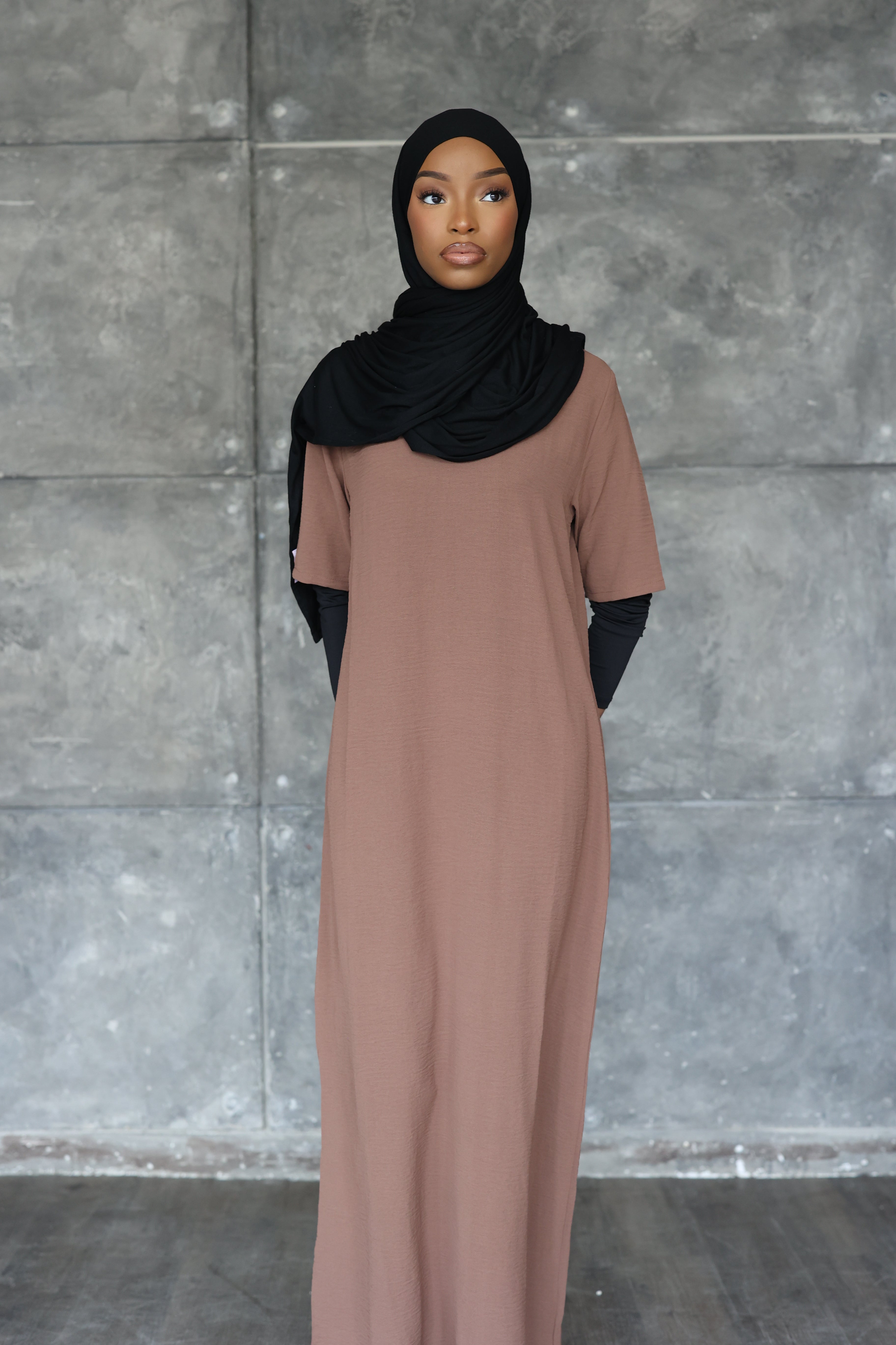 Short Sleeve Slip Dress (Brown)
