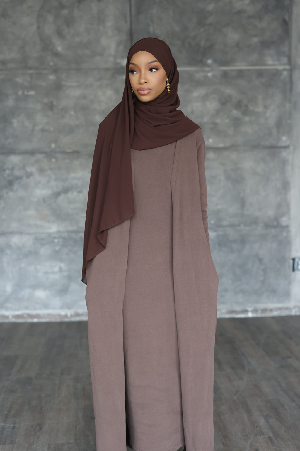 Brown Cozy Cotton Set (with slip dress)