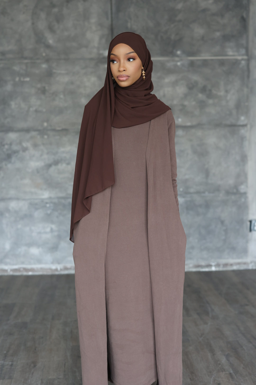 Brown Cozy Cotton Set (with slip dress)