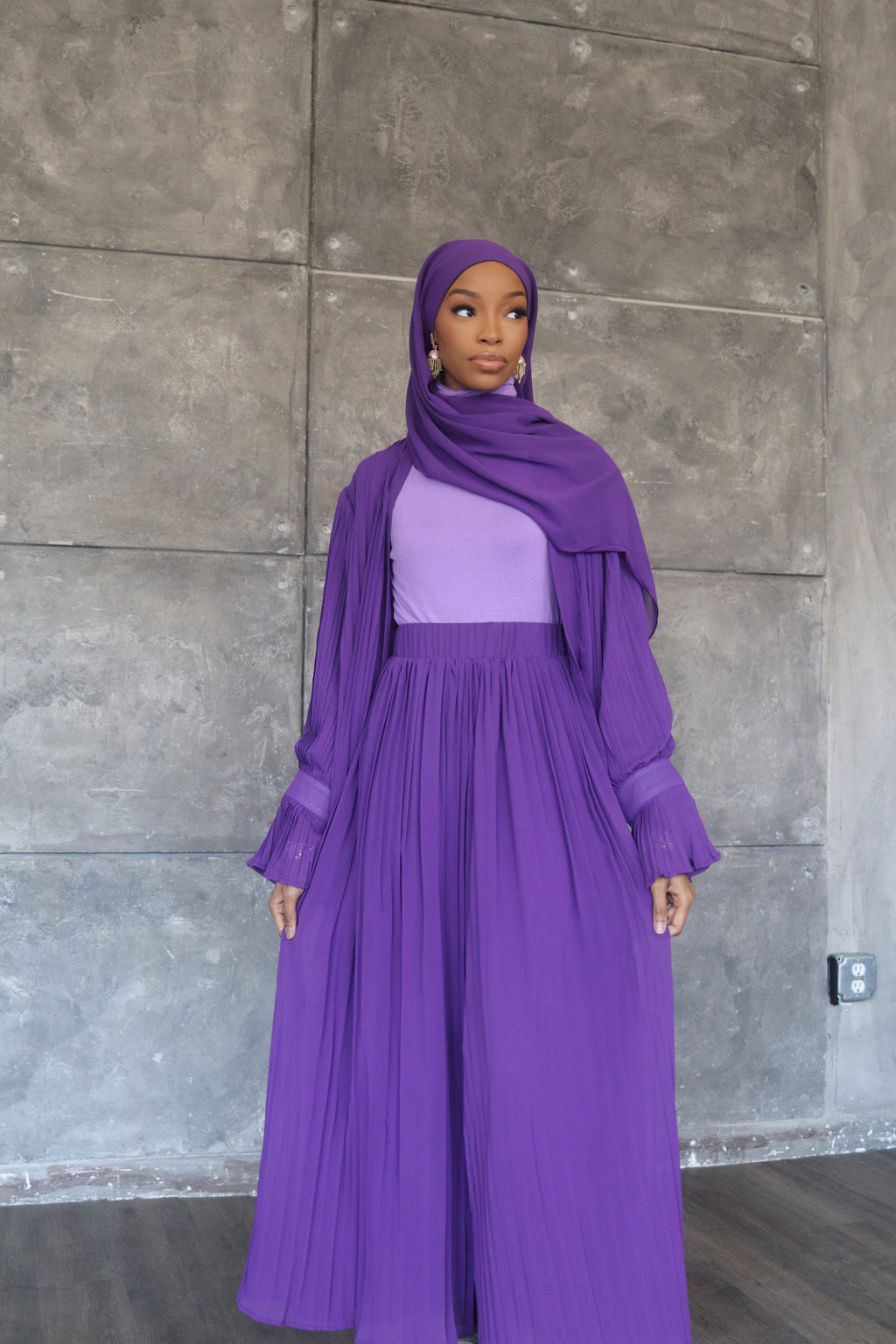 (Purple) Pleated Wide Leg Pants