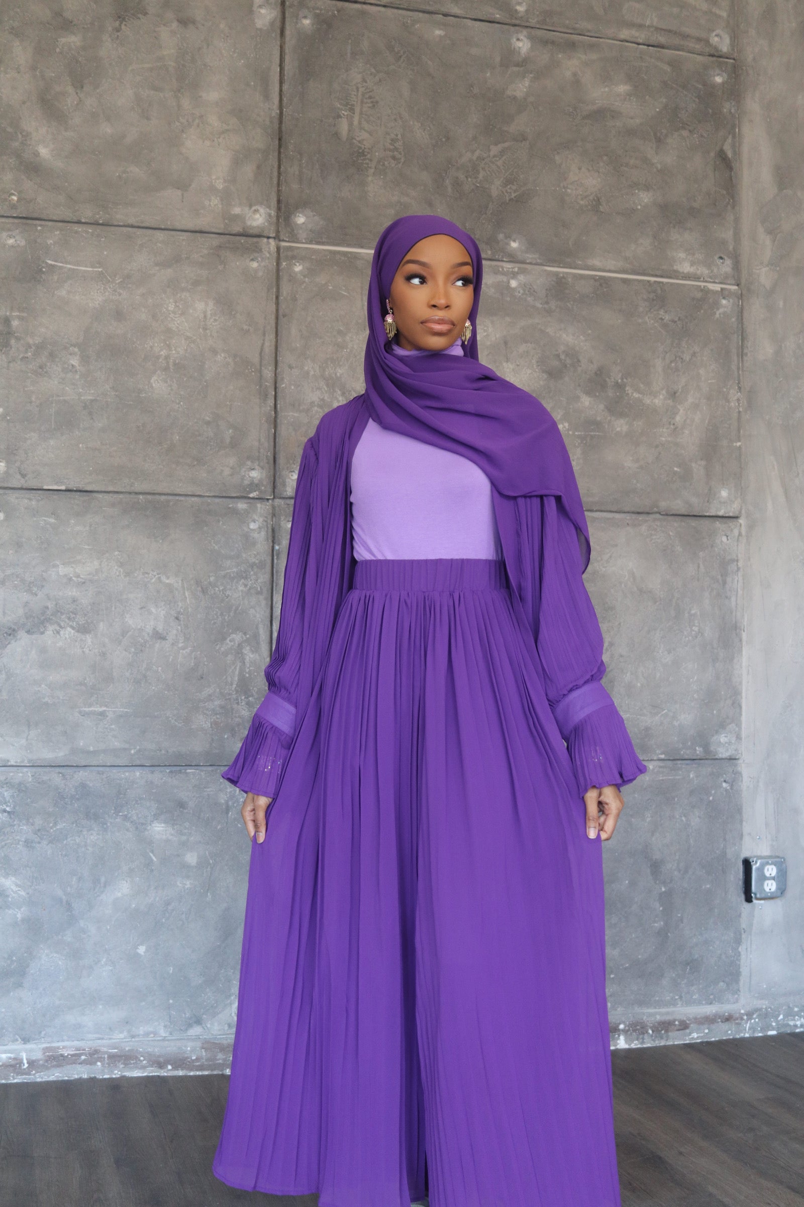 (Purple) Pleated Wide Leg Pants