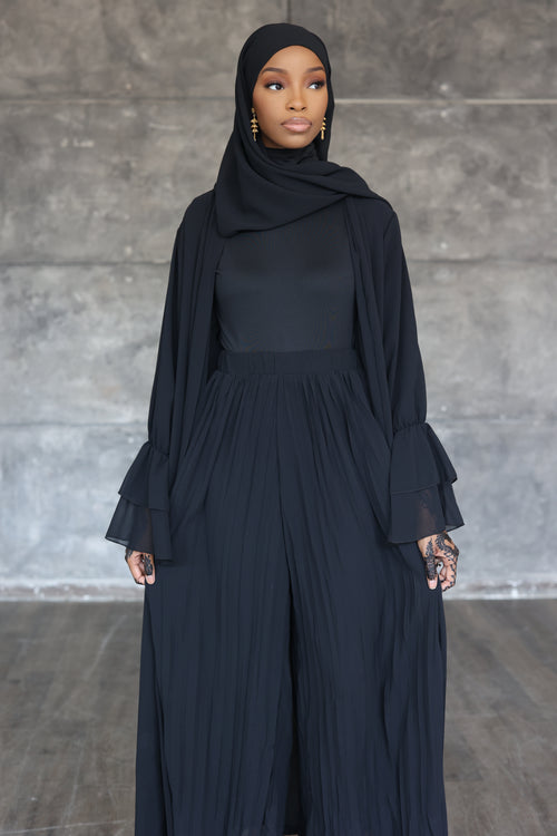 (Black) Pleated Wide Leg Pants