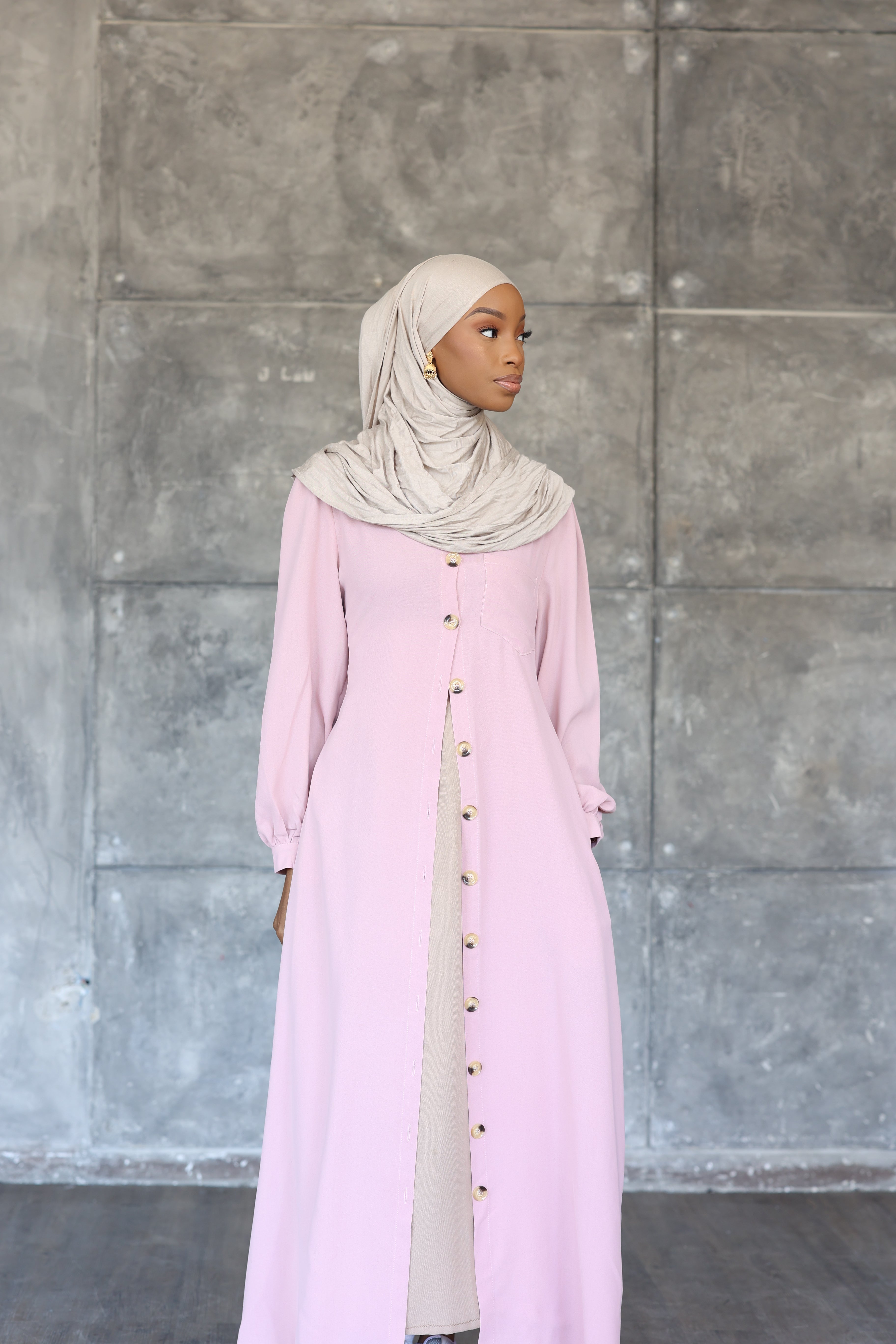 Casual Button Shirt Dress (Pink)
