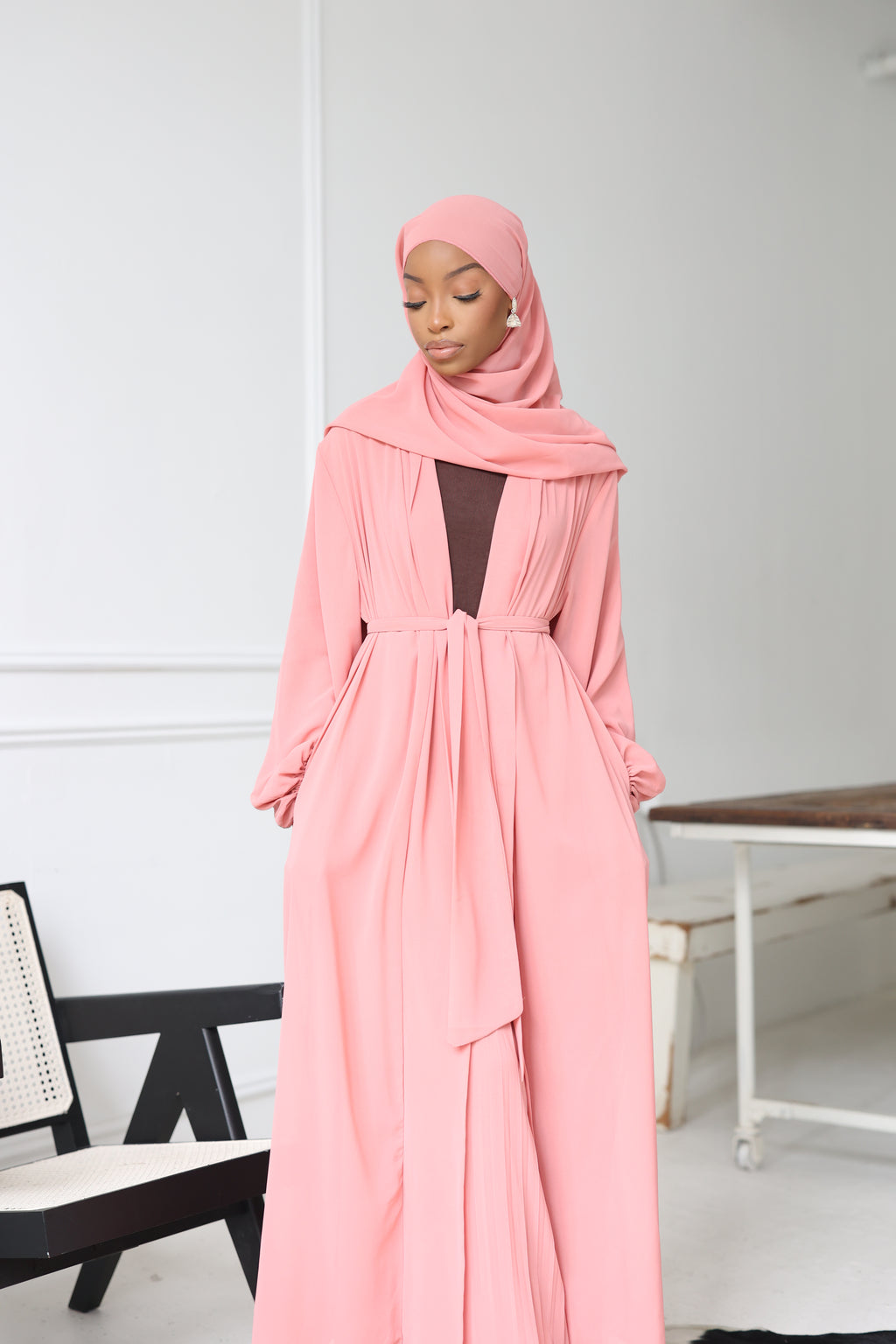 (Peach) Chiffon Abaya