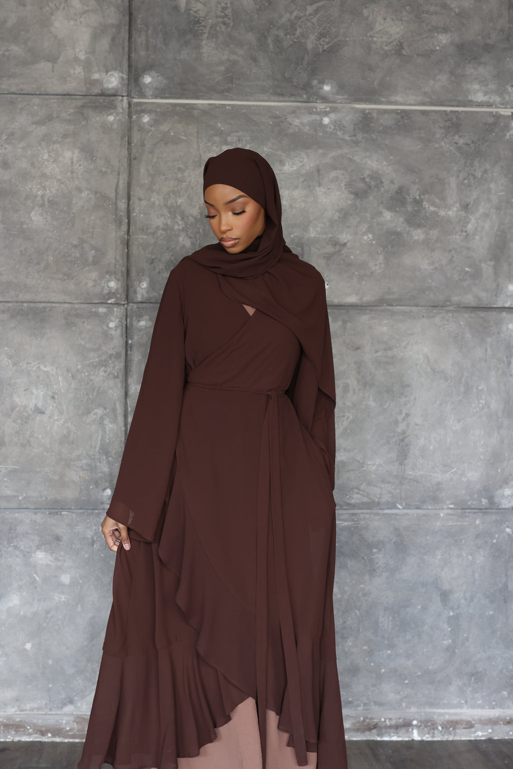 (Coffee) Chiffon Wrap Dress