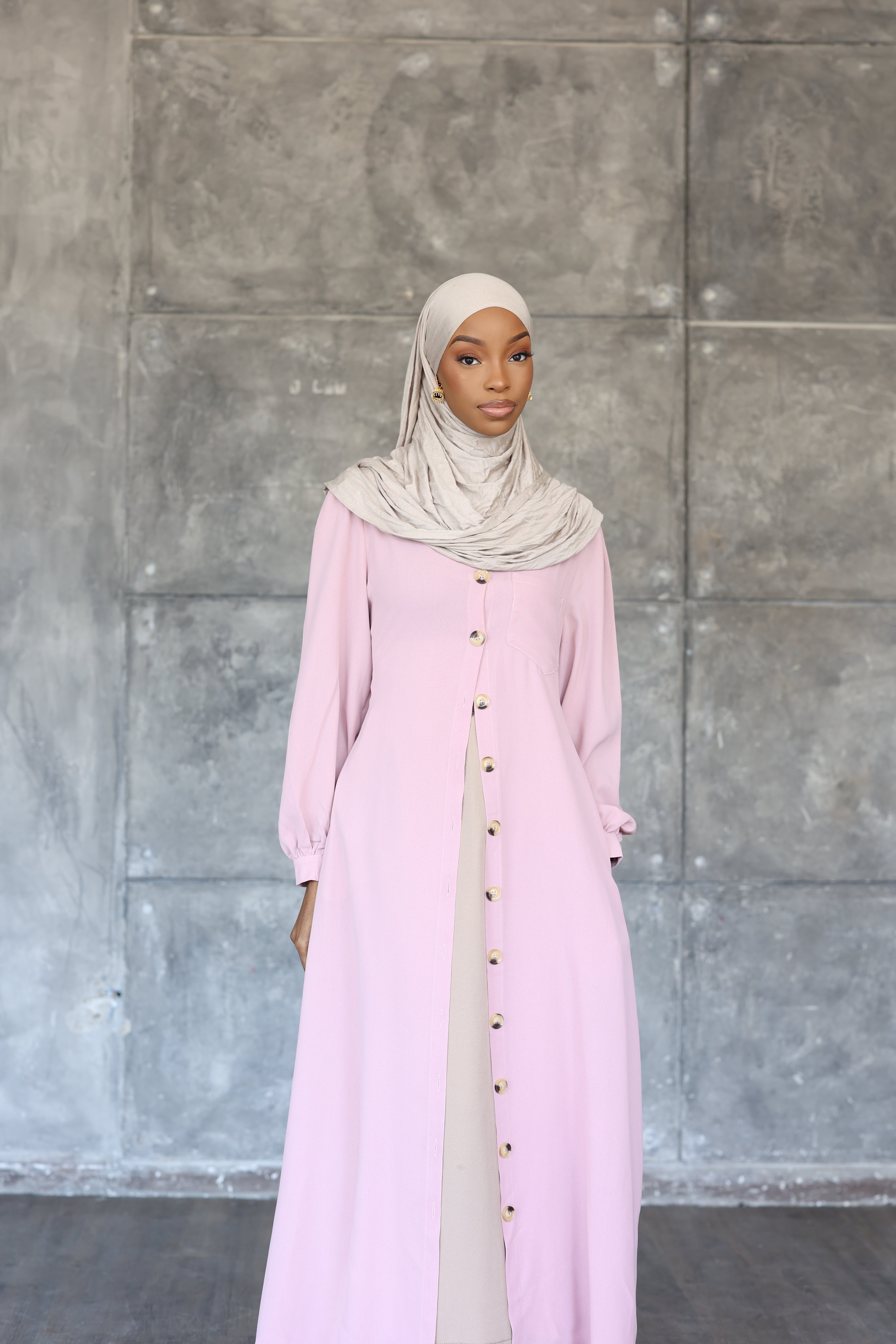 Casual Button Shirt Dress (Pink)