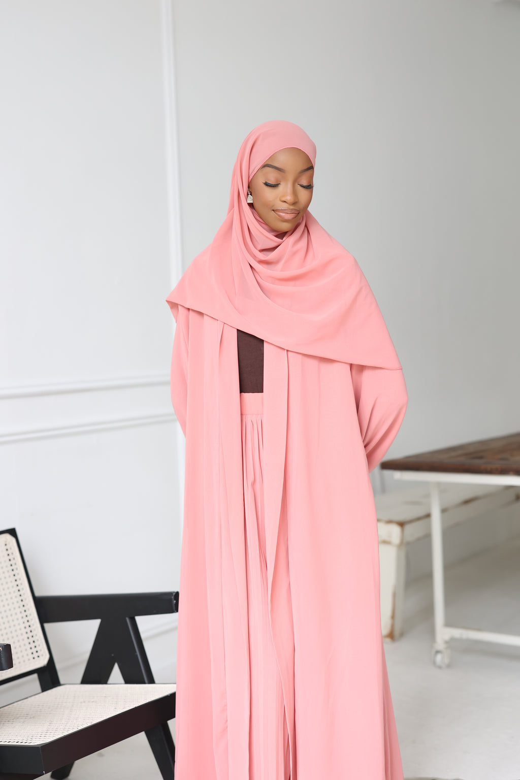 (Peach) Chiffon Abaya