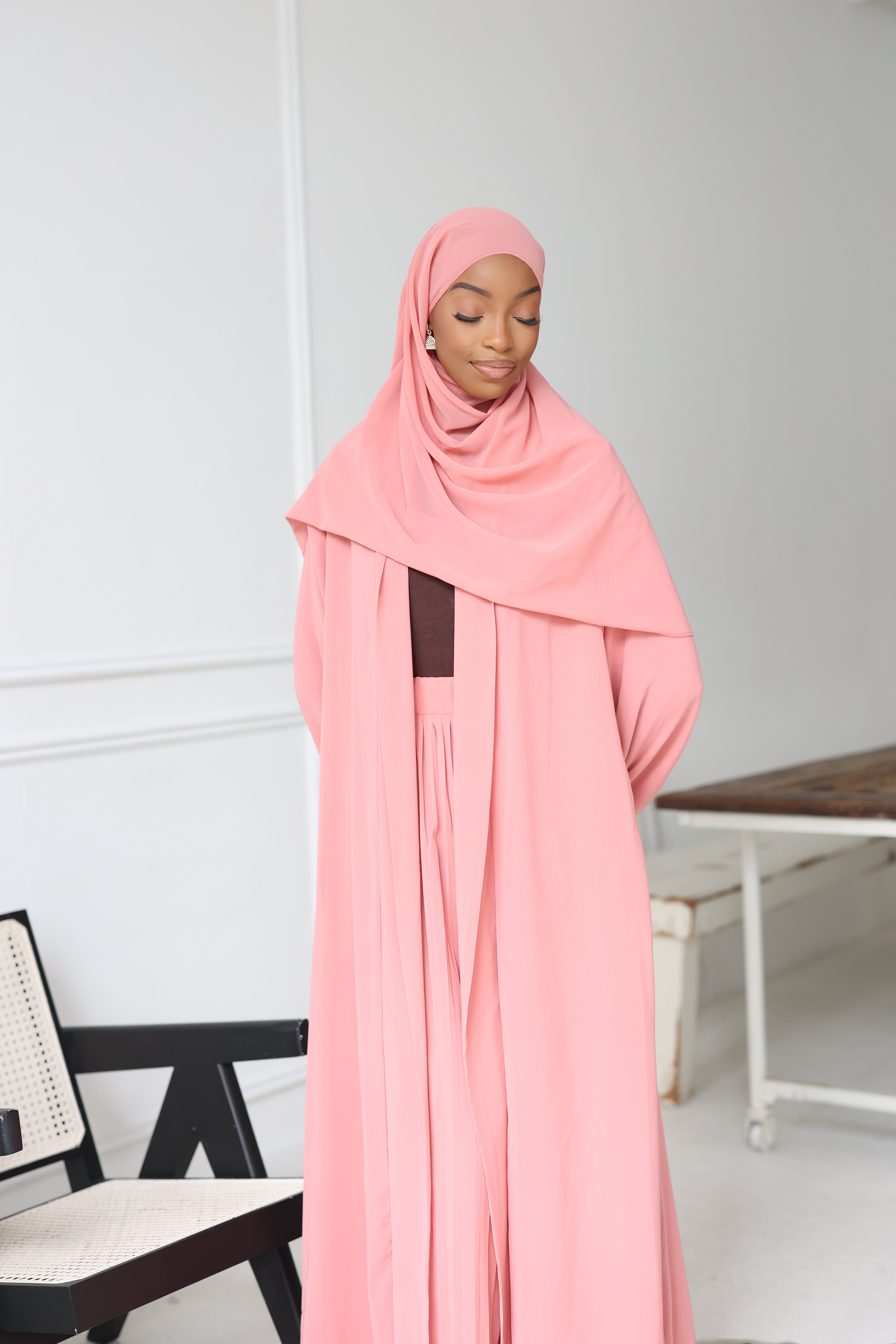 (Peach) Chiffon Abaya