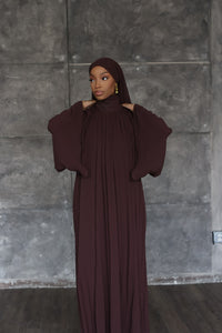 (Dark Brown) High Neck Pleated Dress
