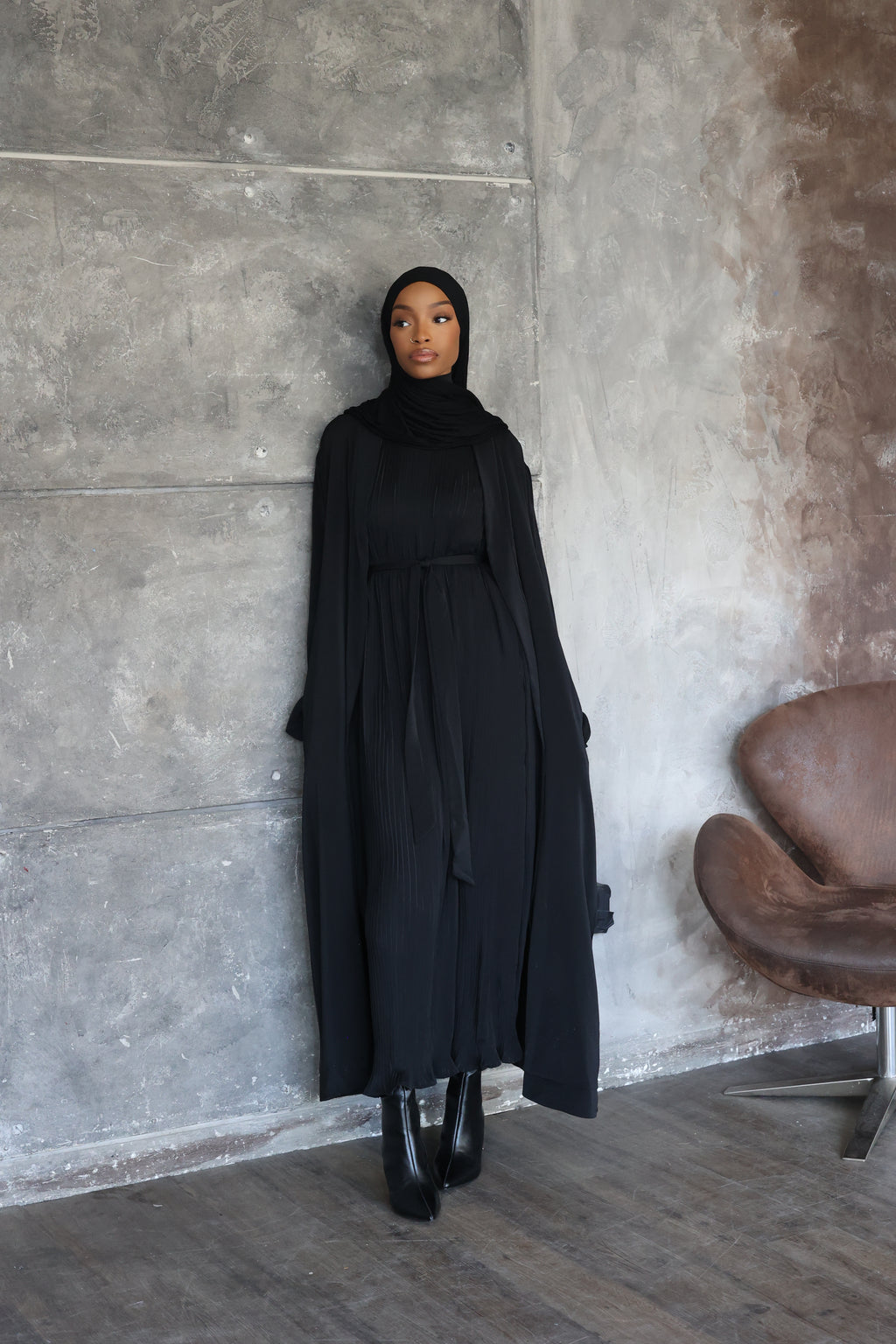 (Black) Abaya Set (with slip dress)