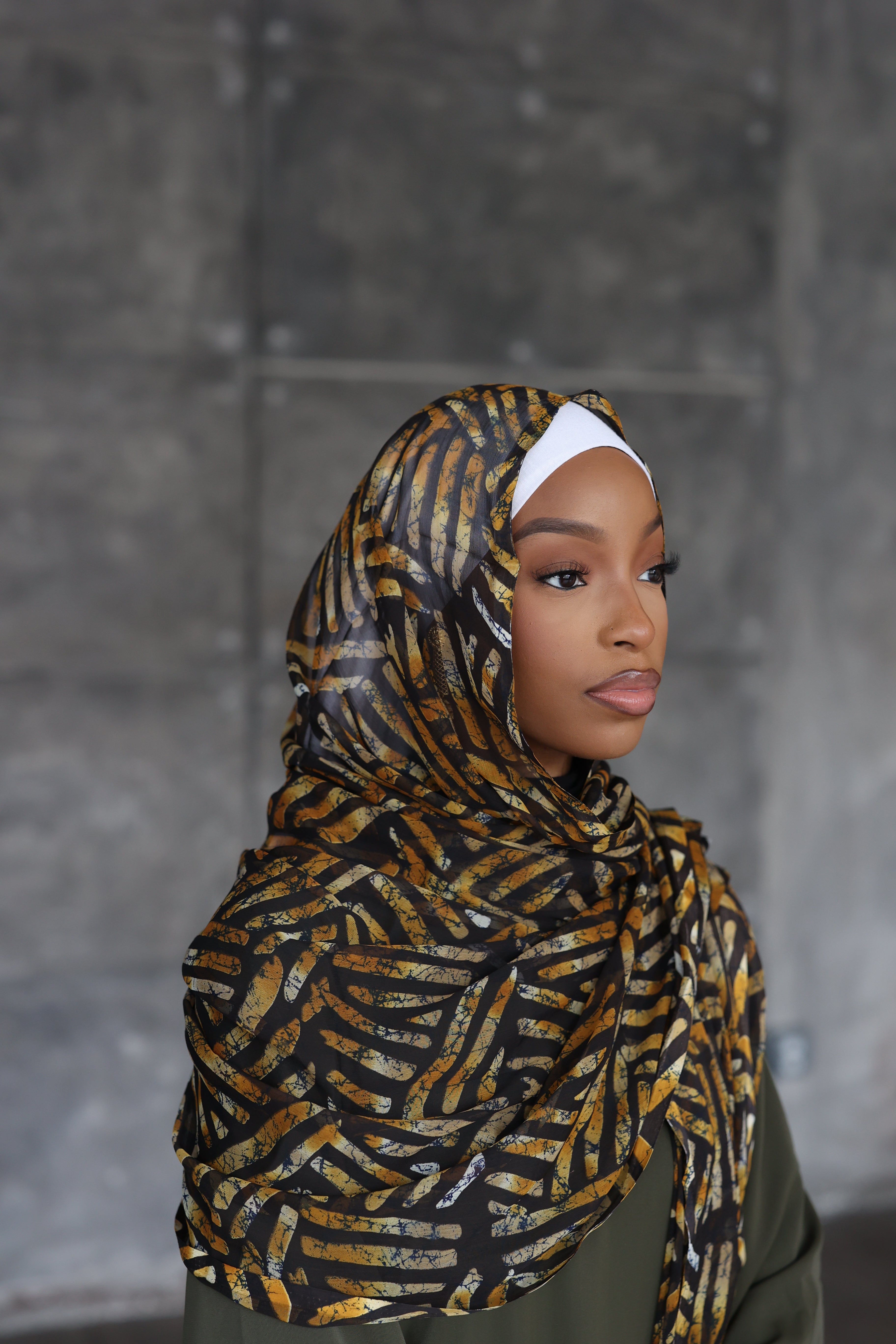 Imperfection on (Mustard) ABEBA Hijab (Chiffon)
