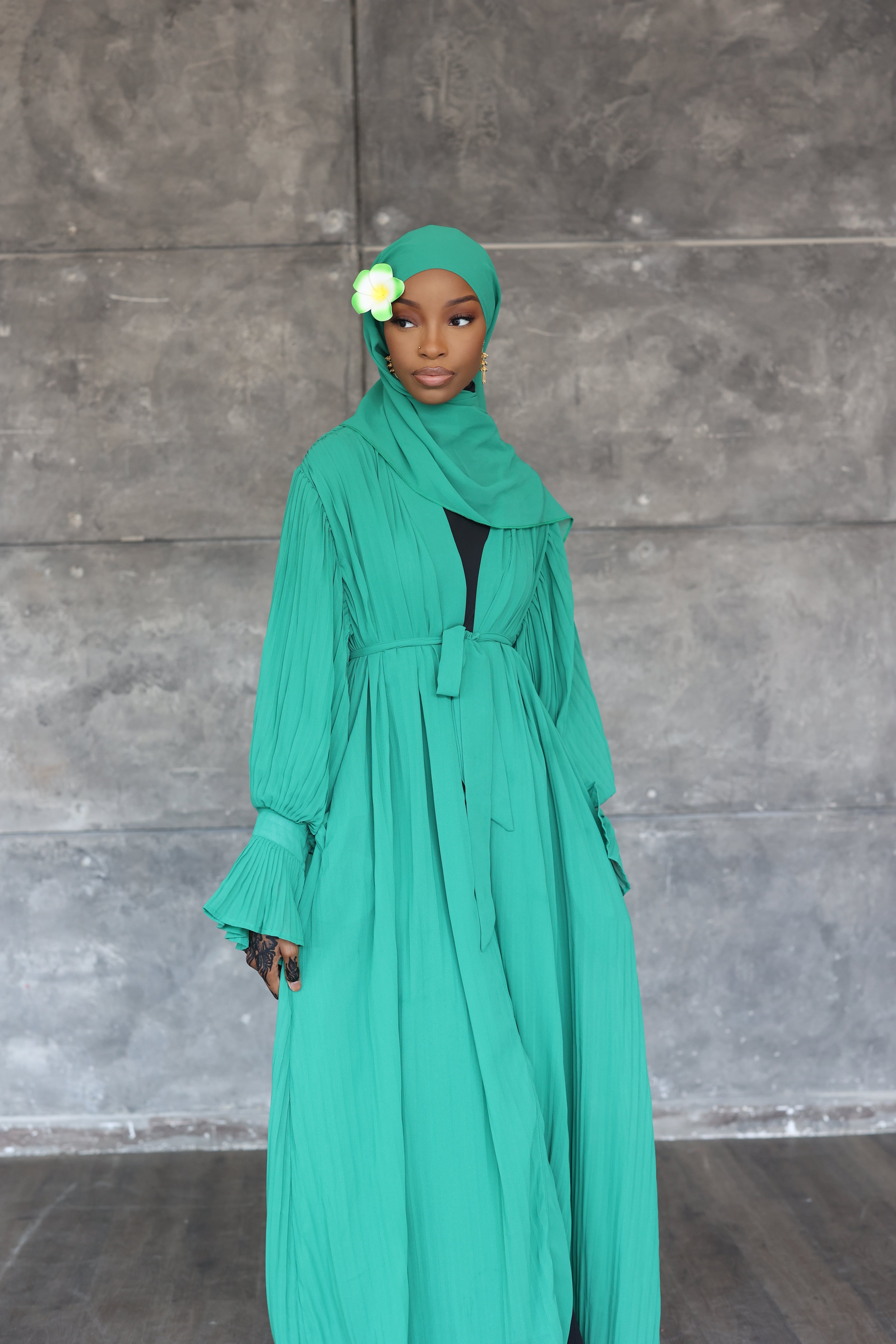 (Green) Pleated Abaya