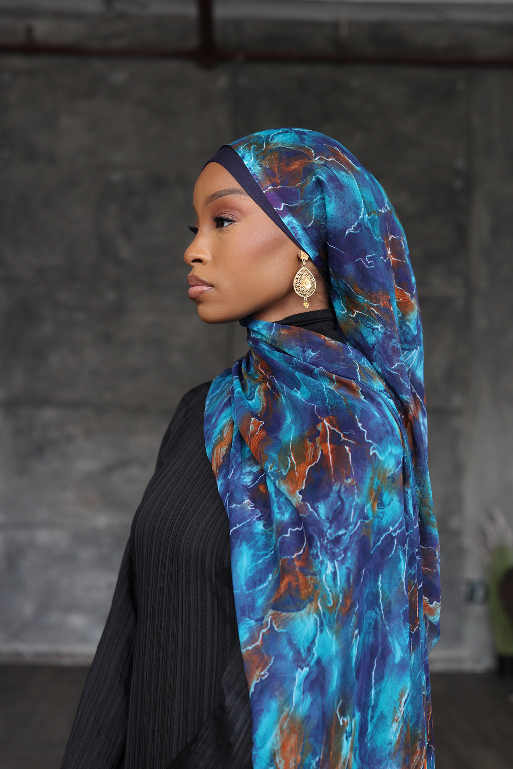 (Blue) YUMNA Hijab (Chiffon)