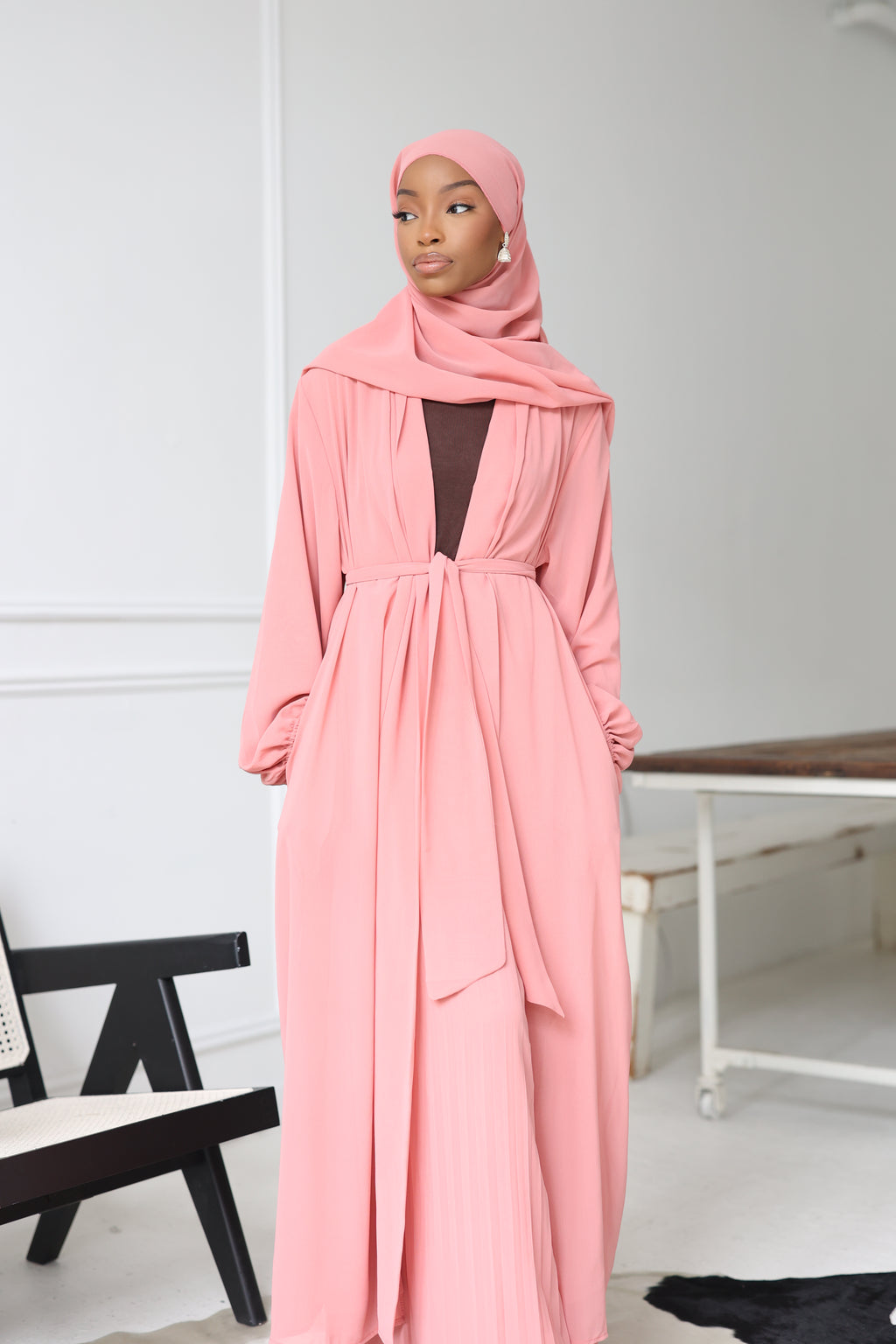 (Peach) Chiffon Abaya