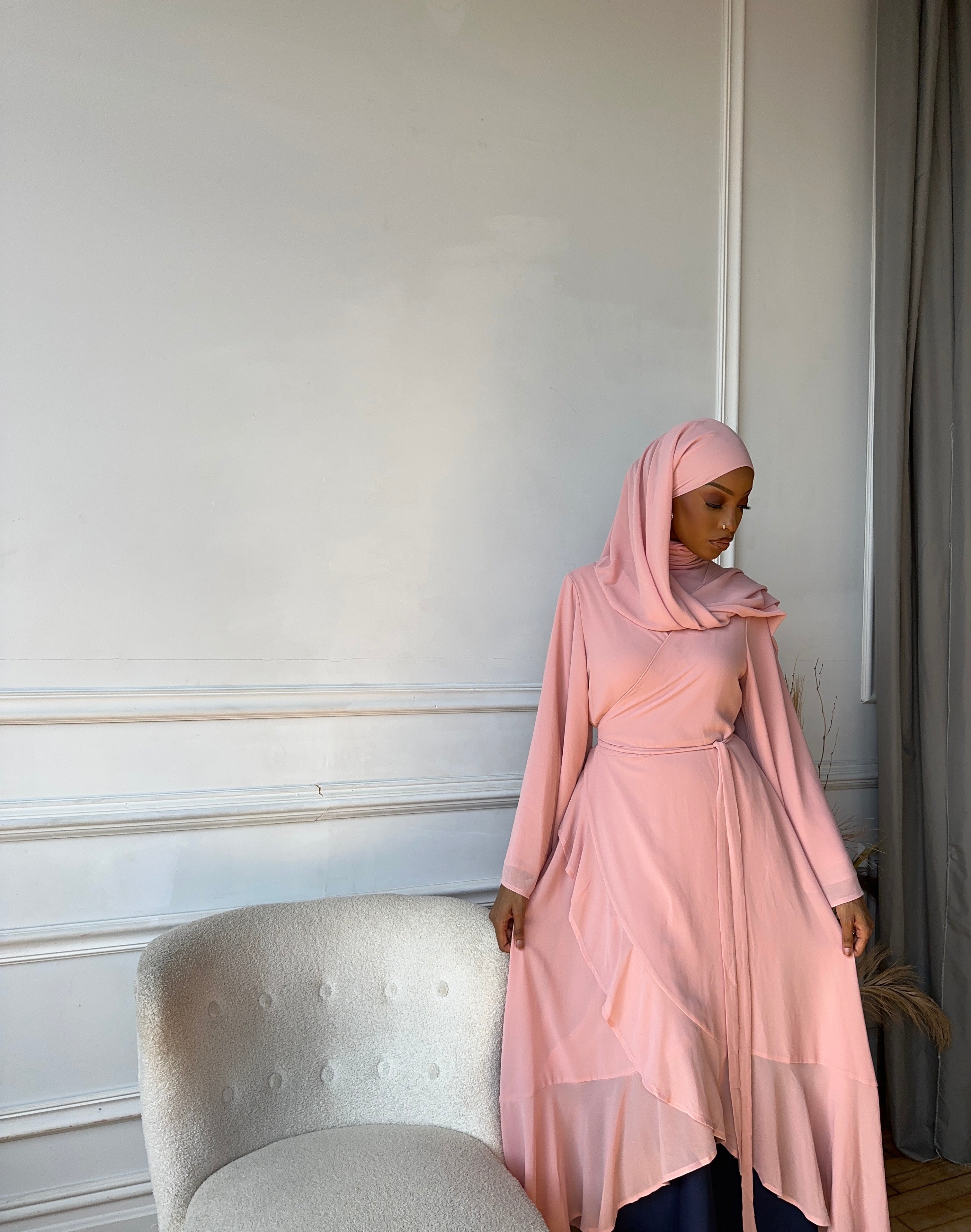 (Pink) Chiffon Wrap Dress