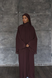 (Dark Brown) High Neck Pleated Dress