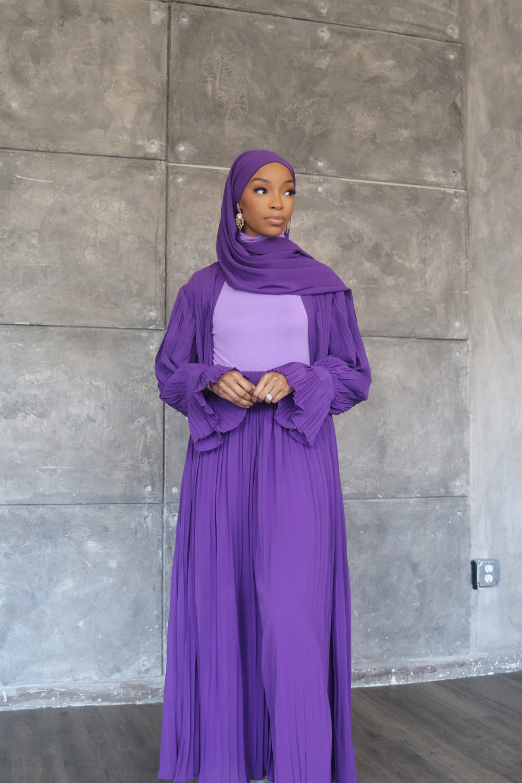 (Purple) Pleated Wide Leg Pants
