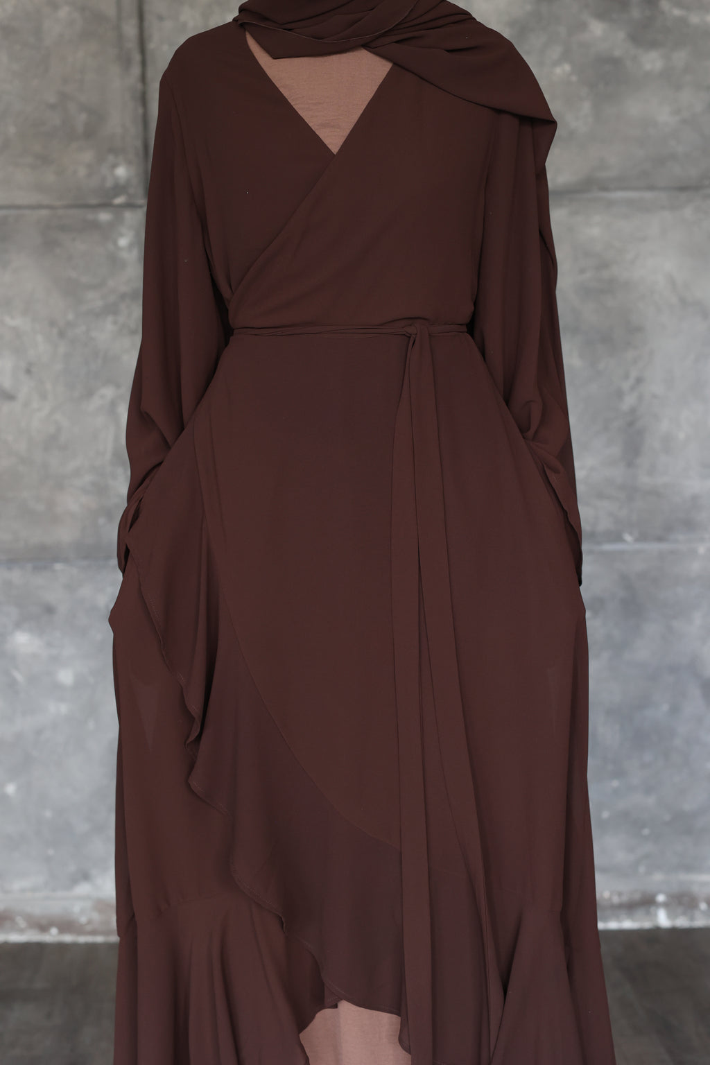(Coffee) Chiffon Wrap Dress