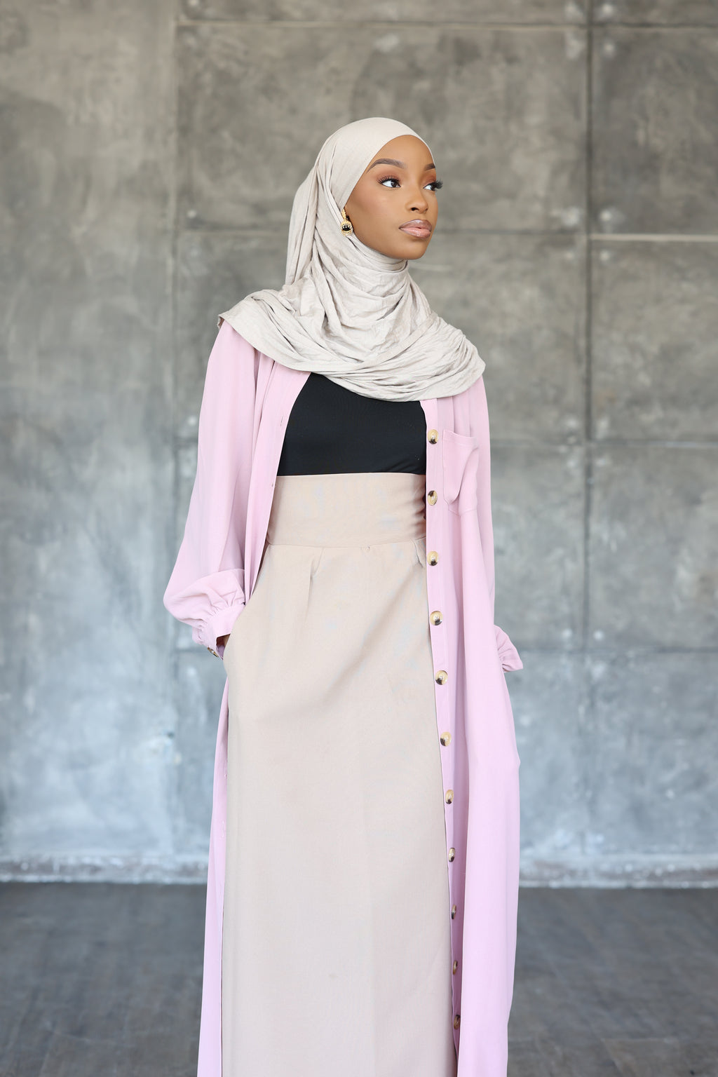 Casual Button Shirt Dress (Pink)