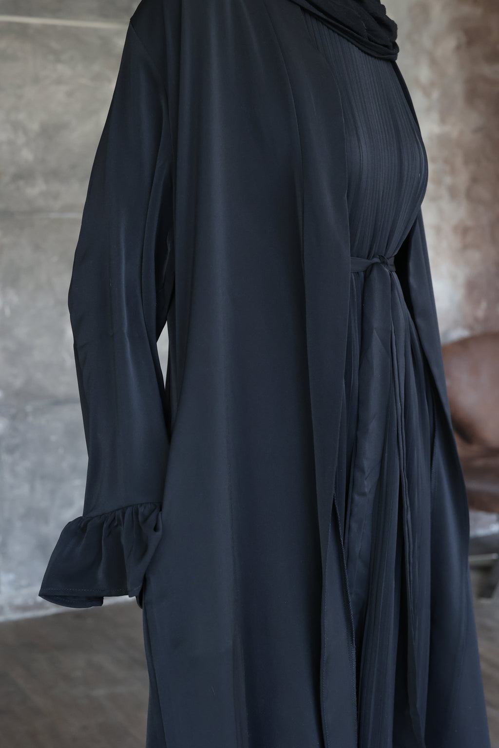 (Black) Abaya Set (with slip dress)