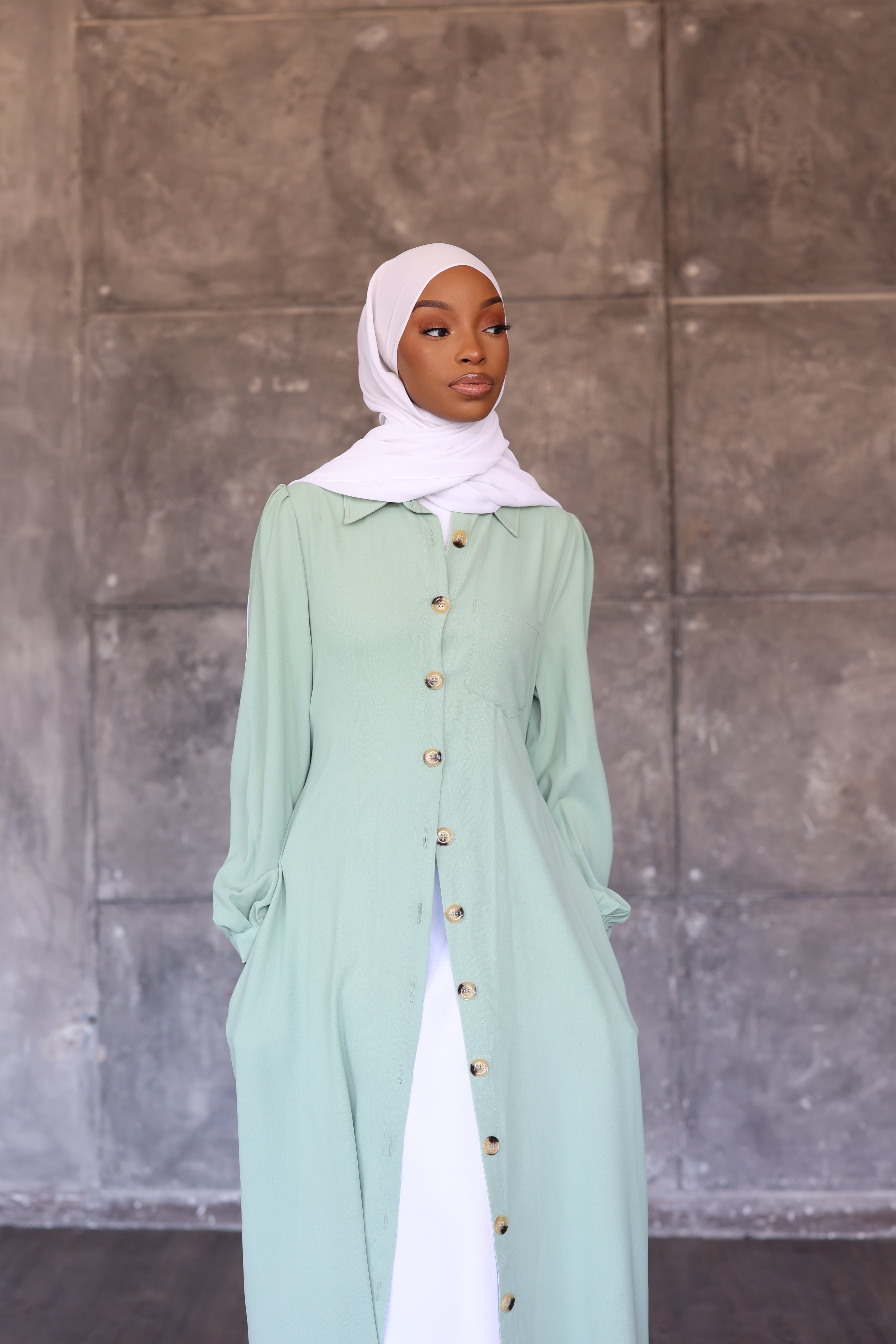 Casual Button Shirt Dress (Mint)