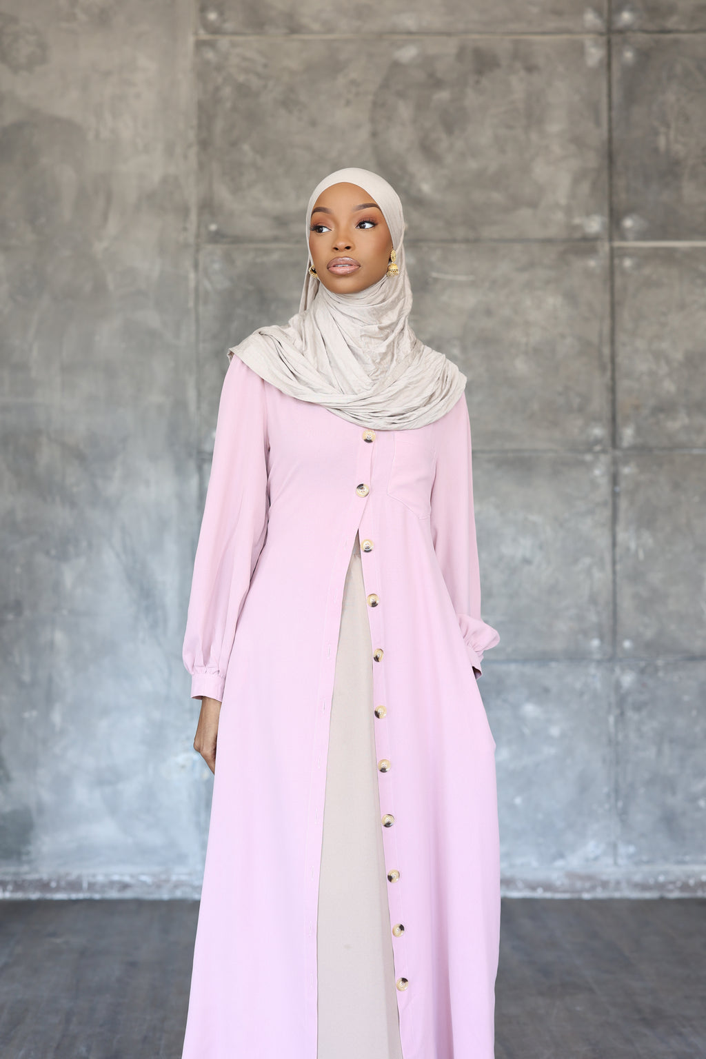 Casual Button Shirt Dress (Pink)