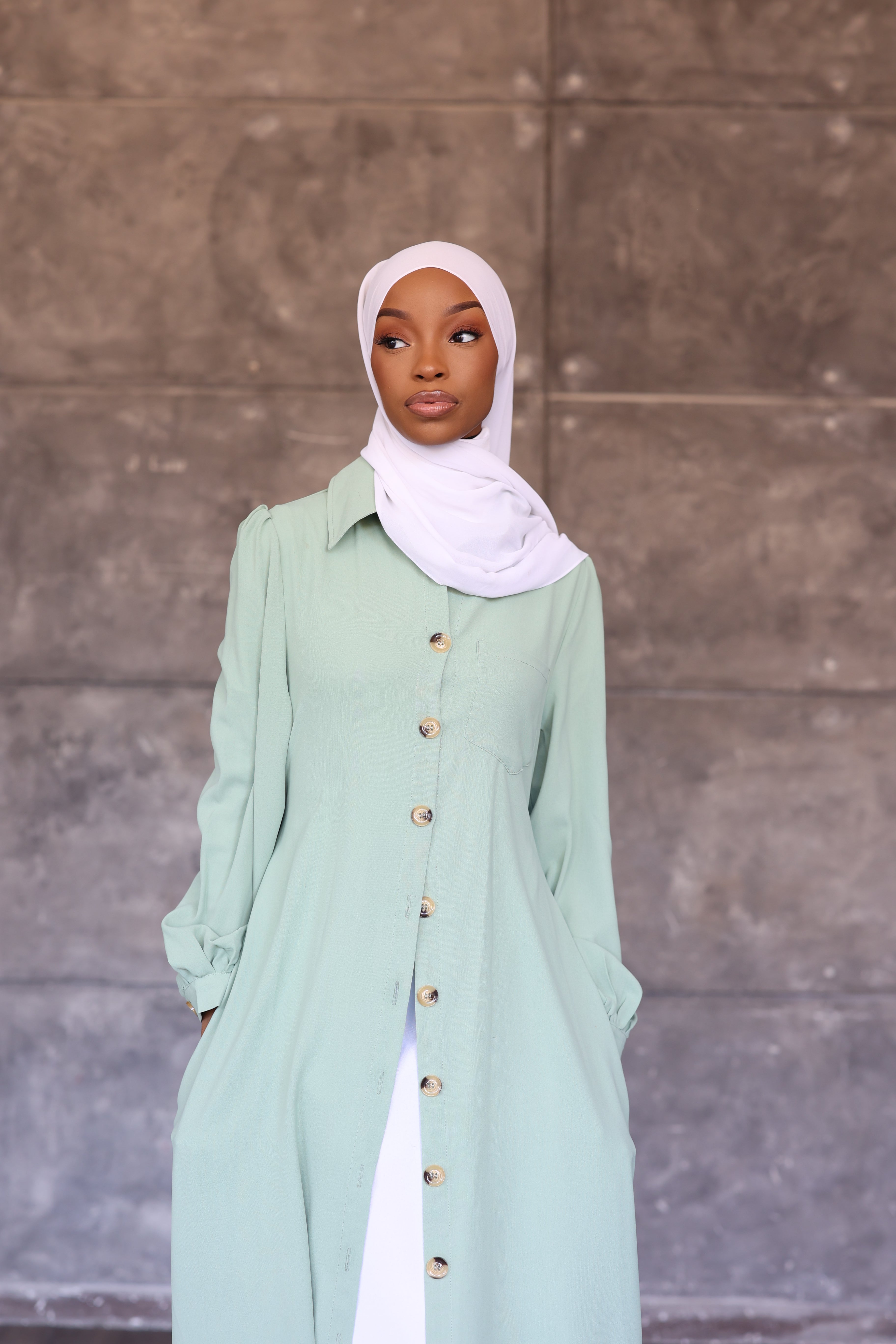 Casual Button Shirt Dress (Mint)