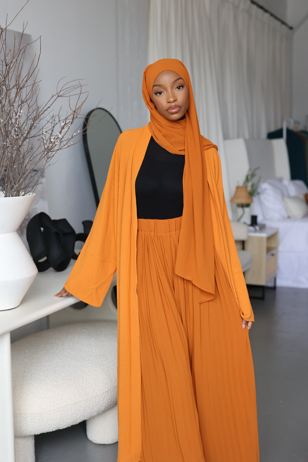 (Orange) Pleated Wide Leg Pants