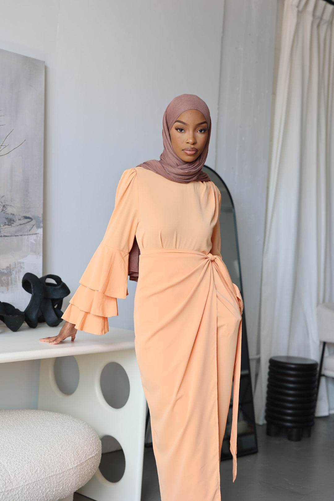 (Light Orange) Elegant Wrap Jumpsuit