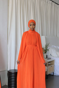 Imperfection (Orange) High Neck Pleated Dress